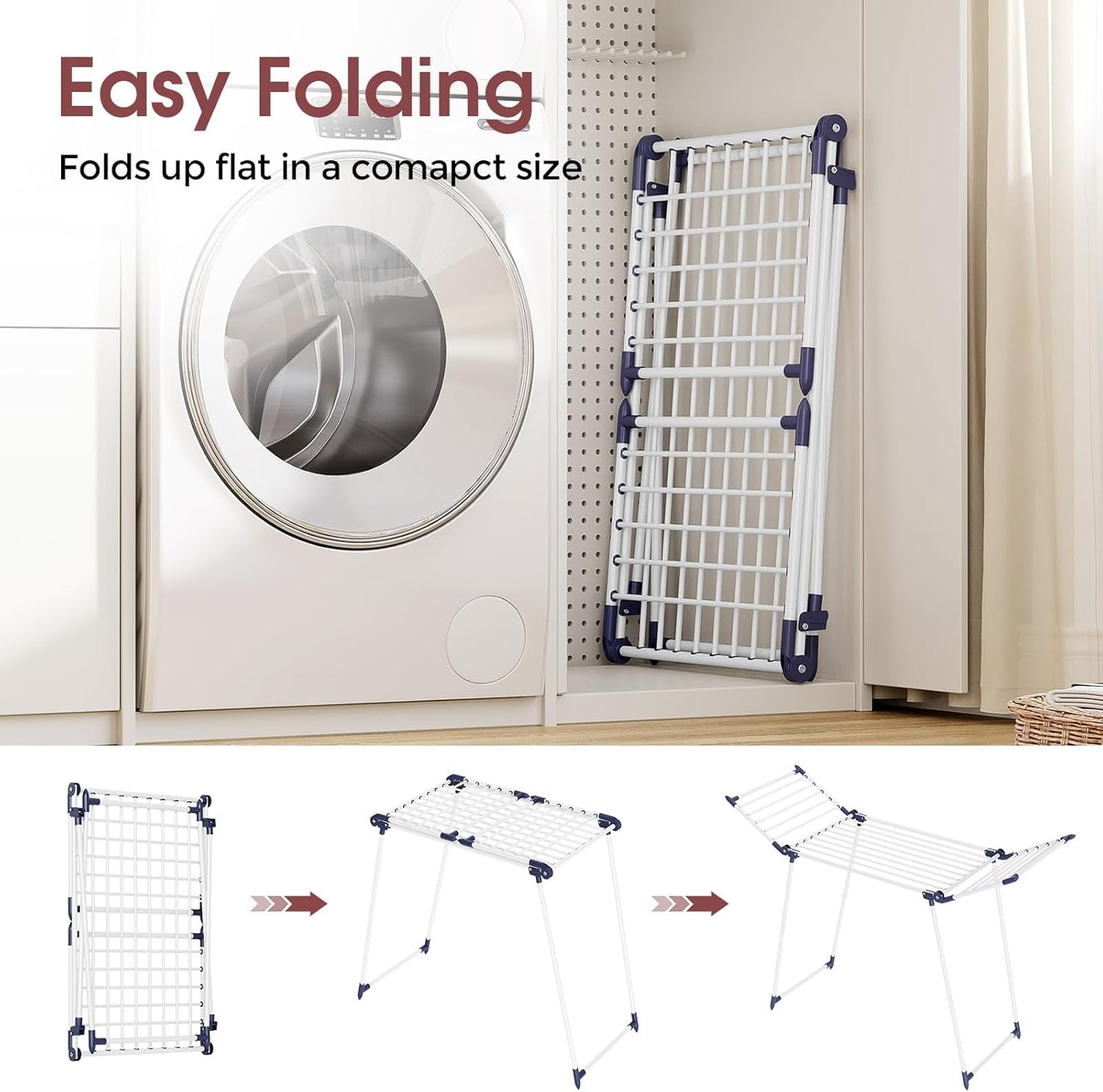 APEXCHASER Clothes Drying Rack Foldable, Large Drying Rack Clothing, Winged Laundry Rack Folding Indoor Outdoor, Metal Clothes Airer for Bedding Towel Sweater Heavy Duty, 68.9" X 22" X 39.3", White