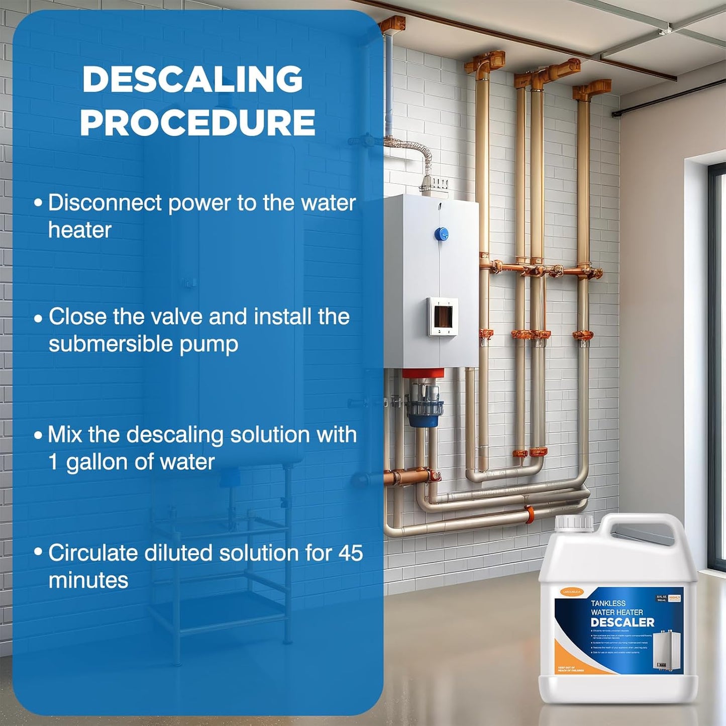 Tankless Water Heater Descaler, Highly Effective Descaler Restores Heating Efficiency - for Tankless Water Heater Systems, Restores Heating Efficiency, Easy to Use, Quart, 32 fl oz