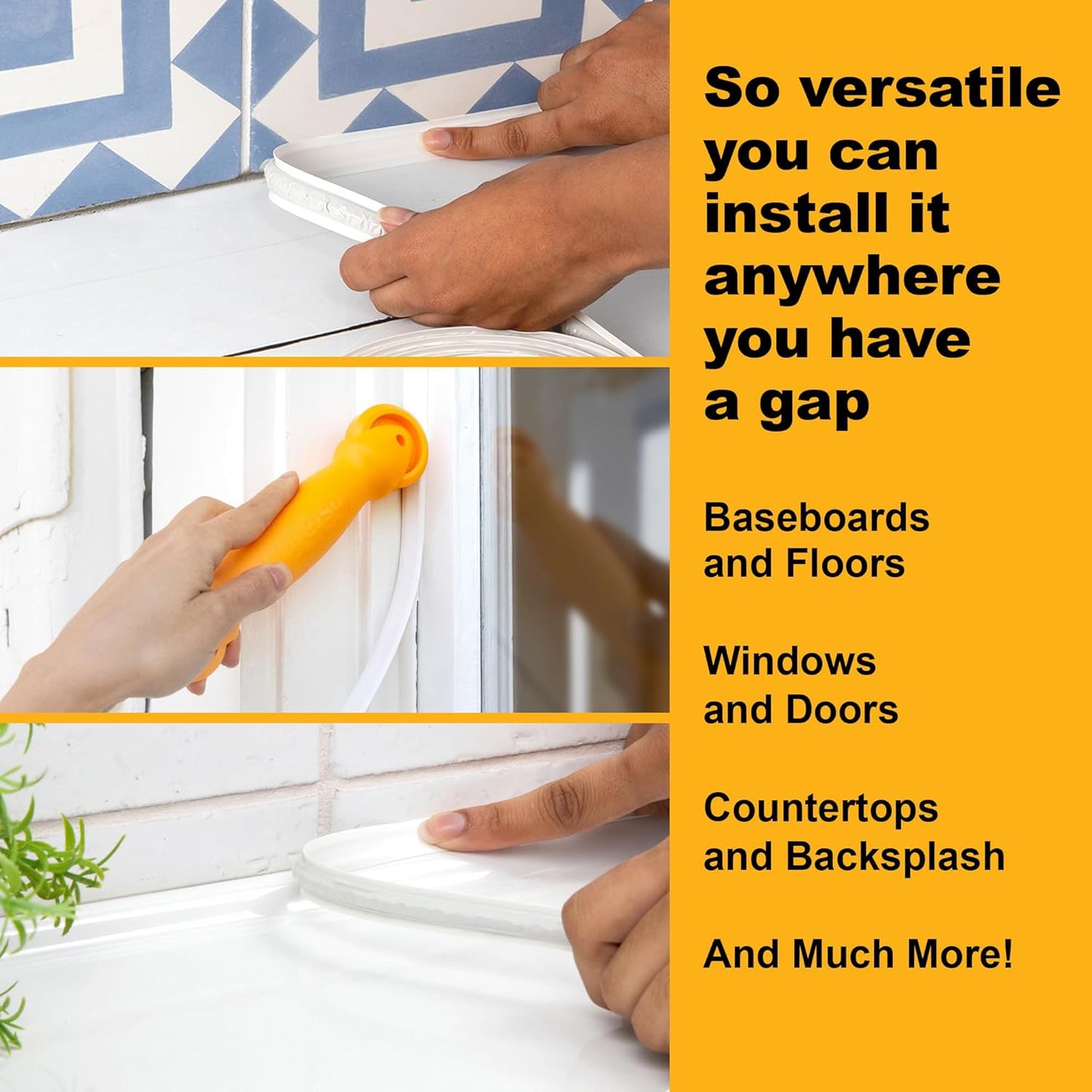 InstaTrim New & Improved Self-Adhesive Caulk Trim, 1/2" x 10', 2-Pack, Flexible, Waterproof, Stain Resistant for Bathroom, Floors, Walls, DIY Project, White