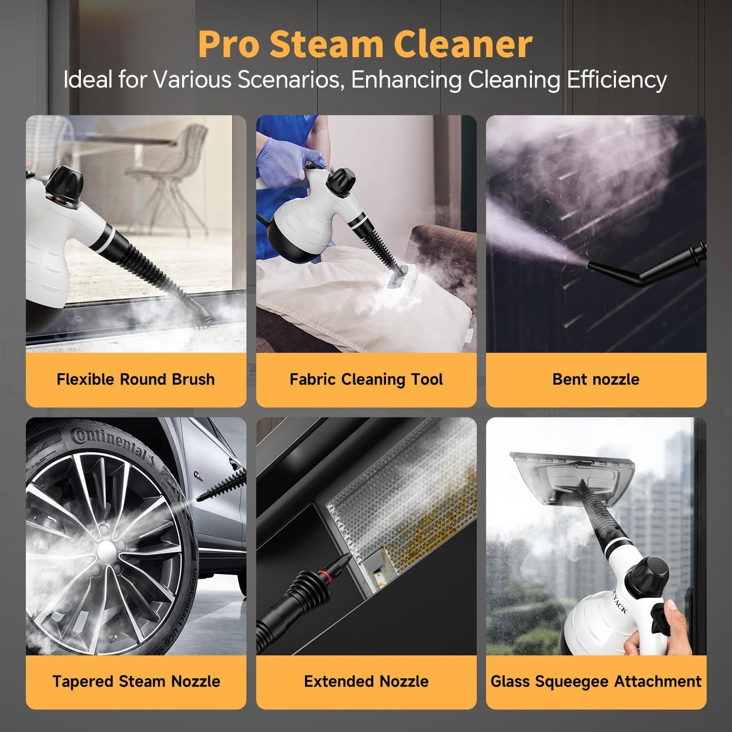 Steam Cleaner, Handheld Steam Cleaner for Home, 16-Piece Steam Cleaner Kit with Automatic Steam Switch, Steamer for Kitchen, Bathroom, Car, Living Room and Multi-Surface Deep Cleaning (White)