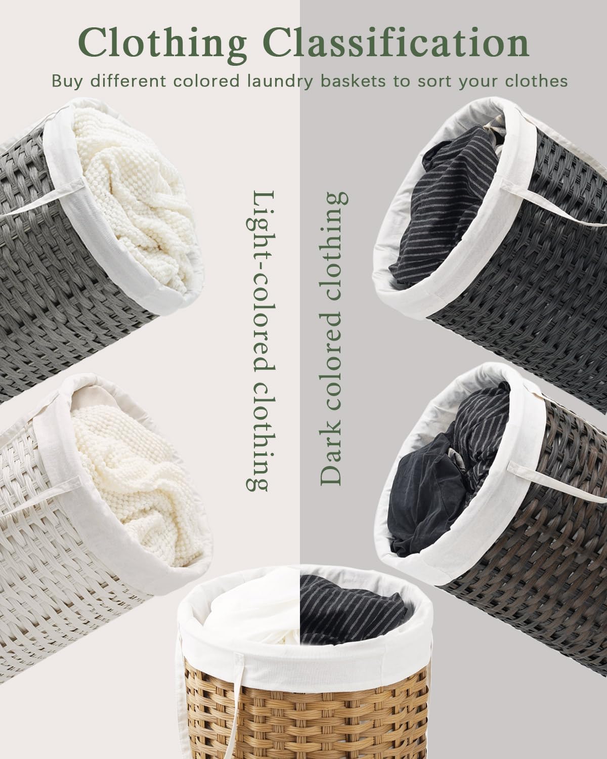 Laundry Basket Round Rattan Laundry Hamper 29.1 Gal (110 L) Handwoven Large Wicker Basket with Handles, Wicker Hamper with Removable Bags and 2 Mesh Bags for Bathroom Living Room Brown