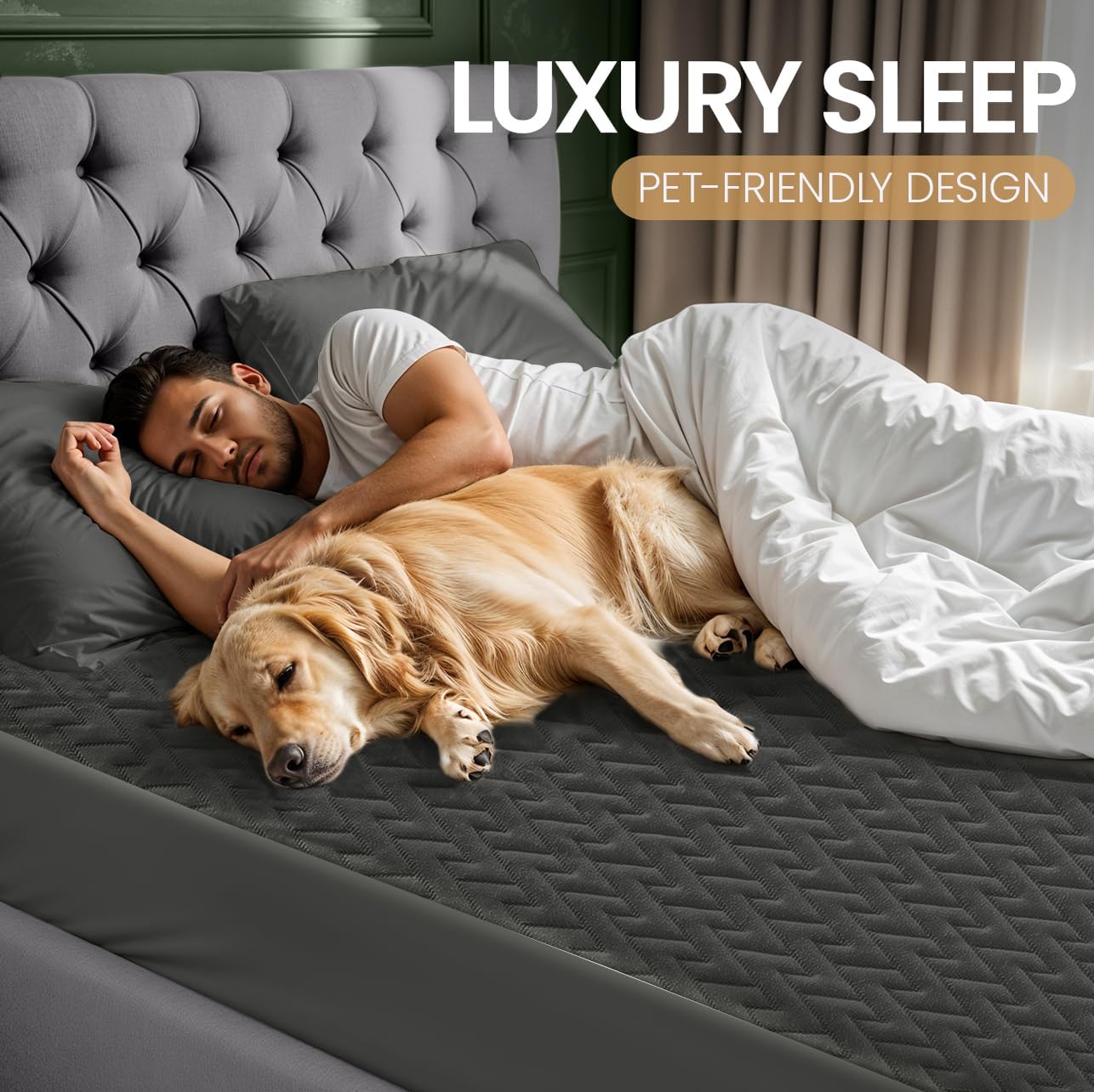 Utopia Bedding Waterproof Mattress Protector California King Size (Gray), Premium 3D Air Soft Fabric Mattress Cover, Fits 17 Inches Deep, Breathable, Fitted Style with Stretchable Pockets