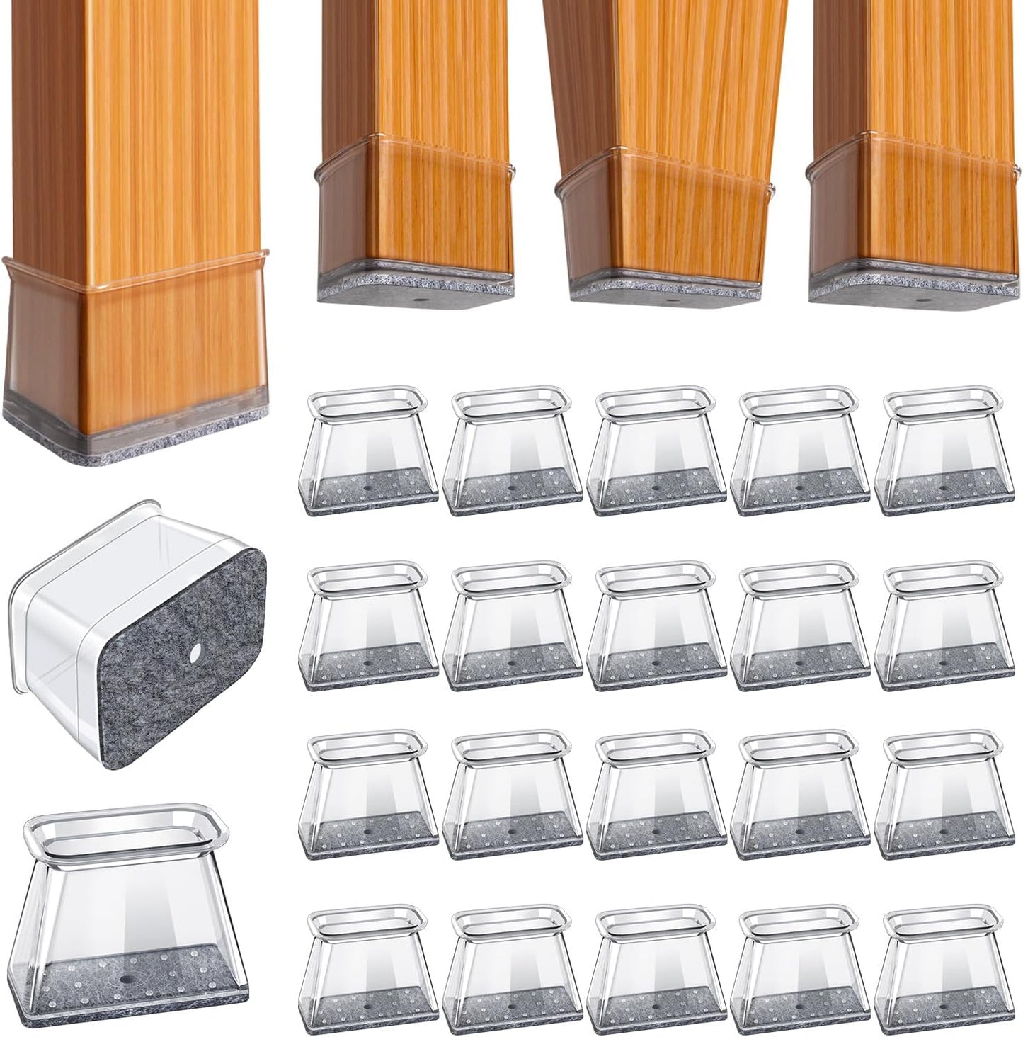 BUMACO Chair Leg Floor Protectors Rectangle Chair Leg Protectors for Hardwood Floors Silicone Pads Covers to Protect Floors(Clear-20 Pcs, Rectangle M Fit (Perimeter: 3-3/4"~4-7/8")