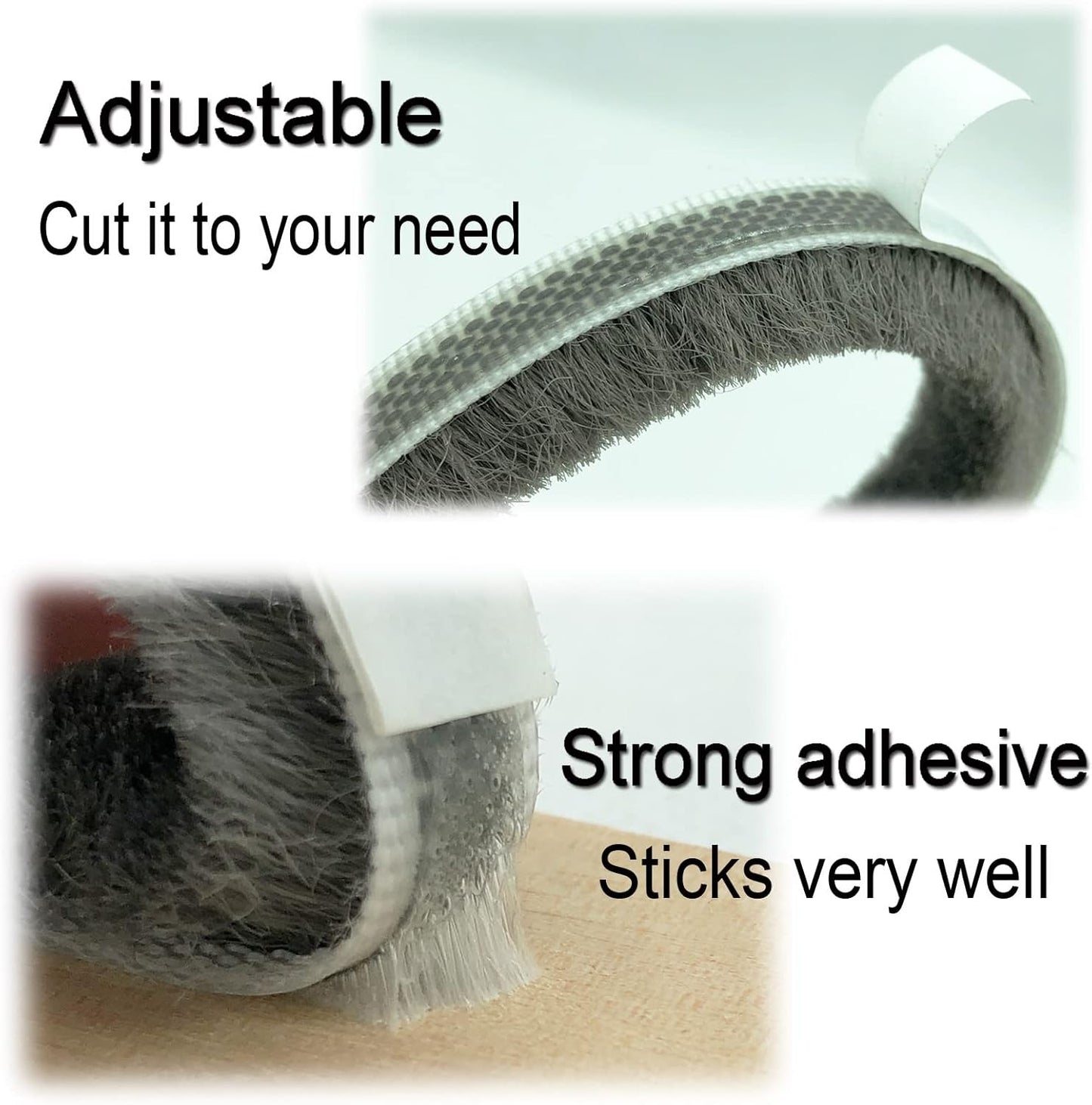 Door Sealers for Door Frame Felt Pile Weatherstripping for Sliding Window, Self Adhesive Weatherstrip Seal Strip Sealer Sound Proofing (65ft x11/32 Backing x 3/16 Brush inch, Grey)