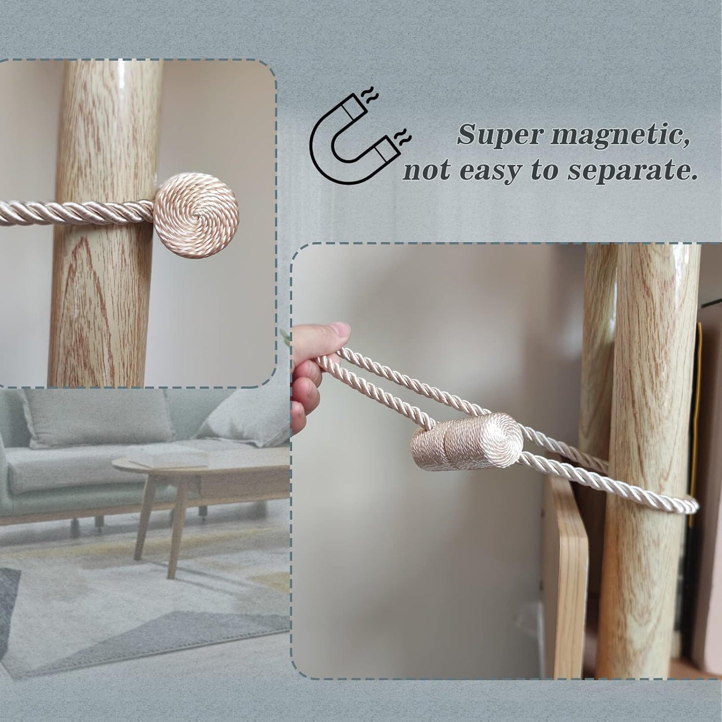 Hion Magnetic Curtain Tiebacks Golden 4 Pack, Curtain Tiebacks Buckles Holdbacks Holders Hooks Clip for Home Bedroom Office Decorative Thick or Thin Curtain
