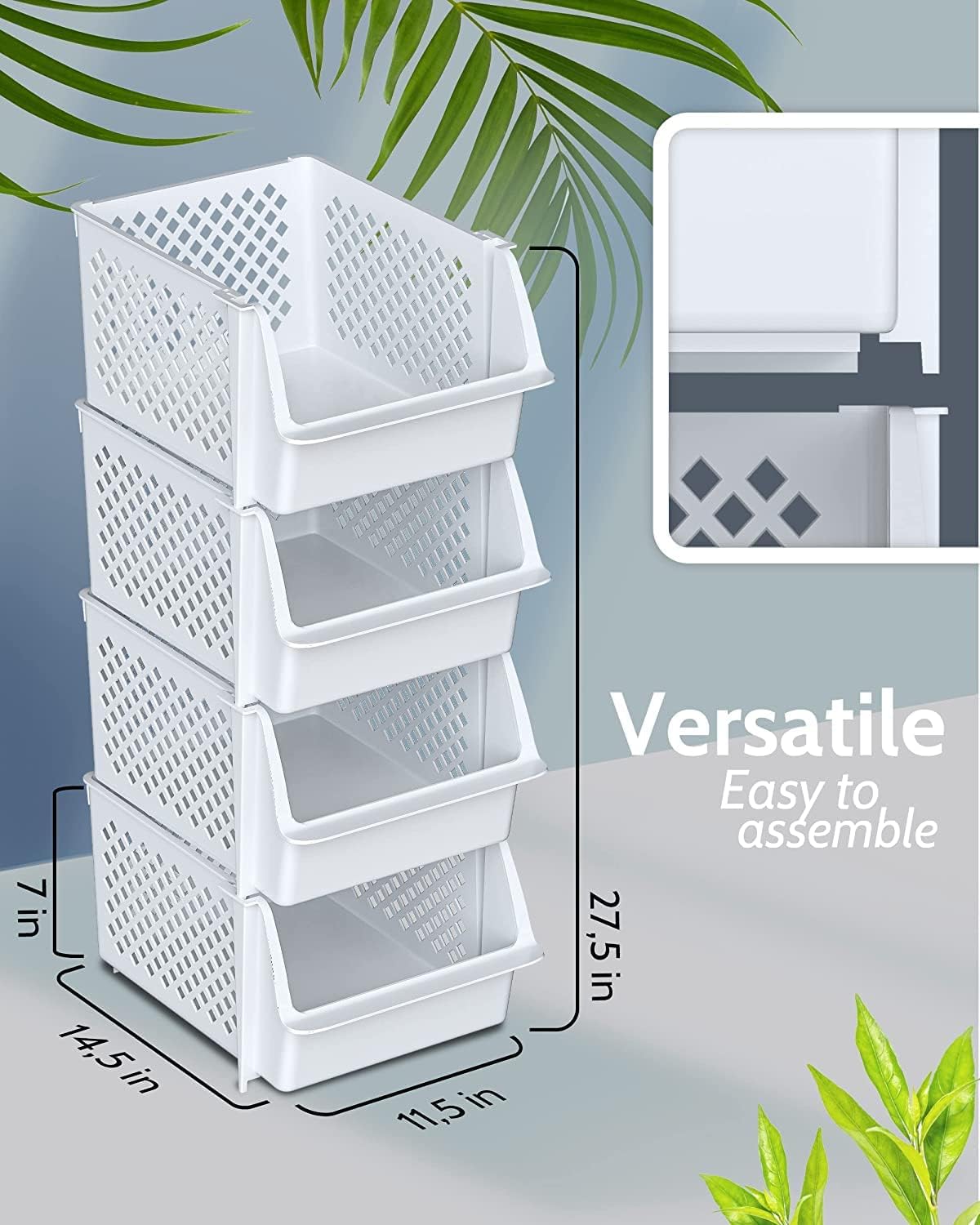Skywin Plastic Stackable Storage Bins for Pantry - Stackable Bins for Organizing Food, Kitchen, and Bathroom Essentials (White - 50 Pack)