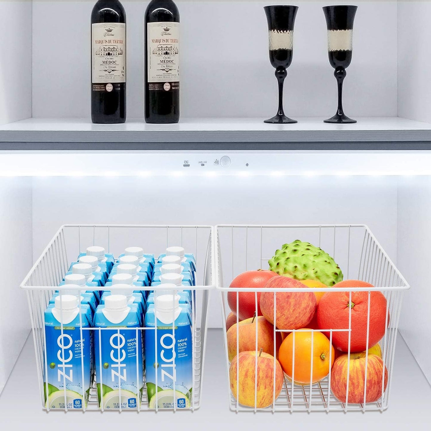 Upright Freezer Organizer Bins，Freezer Storage Baskets for 16, 17, 21 cu.ft Standup Freezer, Wire Storage Baskets with Built-in Handles, 6Pcs , White