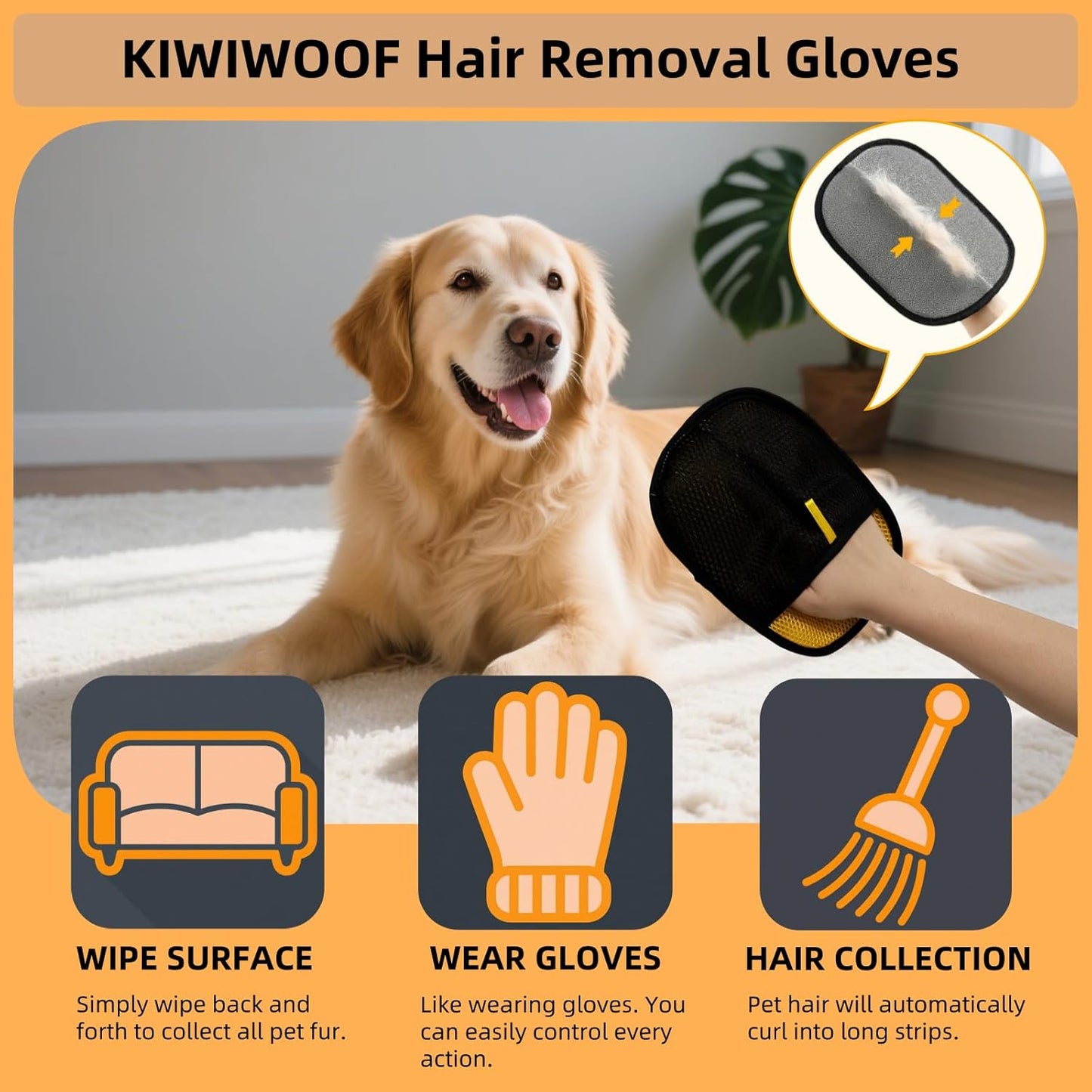 3Pcs Electrostatic Pet Hair Removal Gloves for Cats&Dogs,2025 New Upgraded Reusable Quick De-Shedding Grooming Gloves, Animal Fur Remover Tool for Couch,Carpet,Furniture,Car Seat,Clothing,Curtain