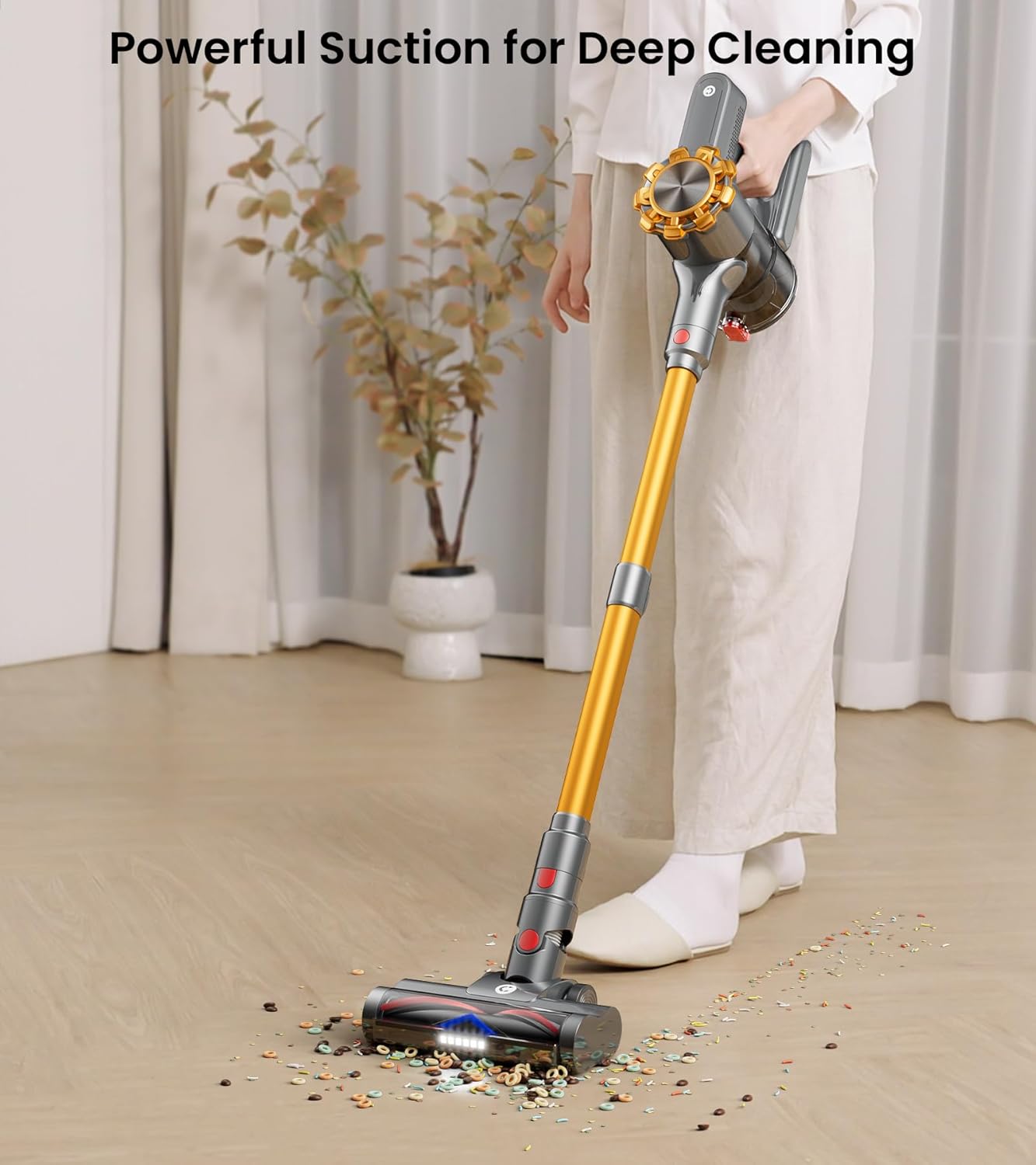 Cordless Vacuum Cleaner, 500W/45Kpa Vacuum Cleaners for Home with LED Display, 8 in 1 Lightweight Stick Vacuum with 60Min Runtime, Anti-tangle, Wall Mount Charging for HardFloor/Carpet/Pet Hair