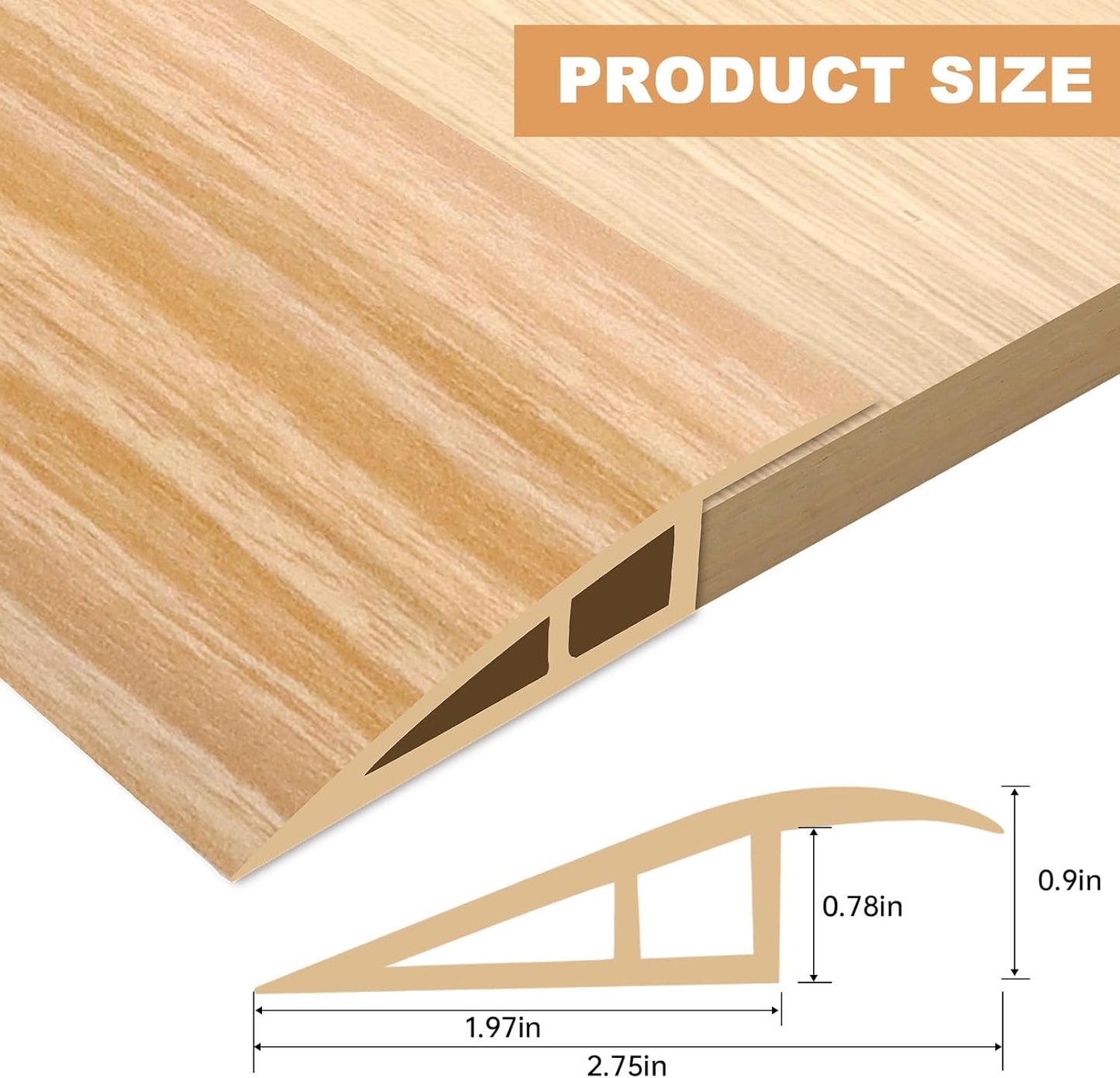 Vinyl Door Threshold Flooring Transition Strip Self Adhesive Carpet Edging Strip for Laminate Doorway Edge Threshold from 3/5" to 4/5" (Light Yellow Wood Grain, 10 Ft)