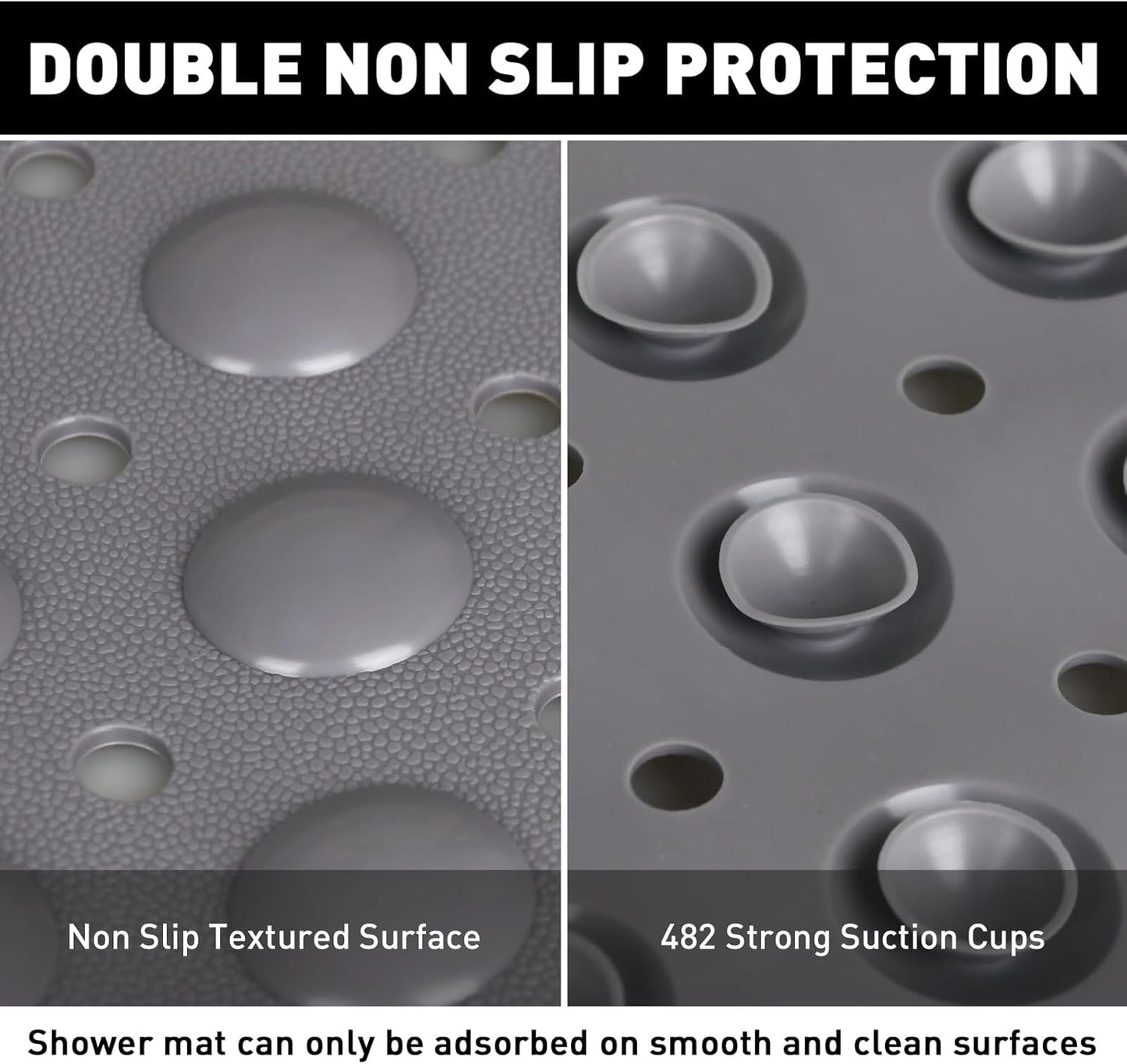 Shower Mat Non Slip: 47.2 x 31.5 Inch Extra Large TPE Shower Mats for Inside Shower - Anti Slip Shower Stall Matt with Drain Hole and Suction Cups for Elderly