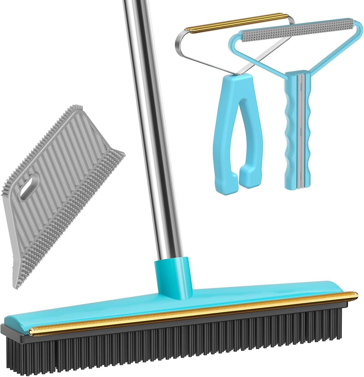 Carpet Rake - 60" Long Handle Pet Hair Removal with Metal Fabric Edge Design,Carpet Rake for Pet Hair Removal, Dog Cat Fur Remover Rubber Broom,Rug,Car Mat,Couch,Pet Bed,Furniture(4 Pack)
