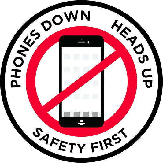 "Phones Down Heads Up" Safety Sign - Laminated Adhesive Floor Signs by Graphical Warehouse (12)