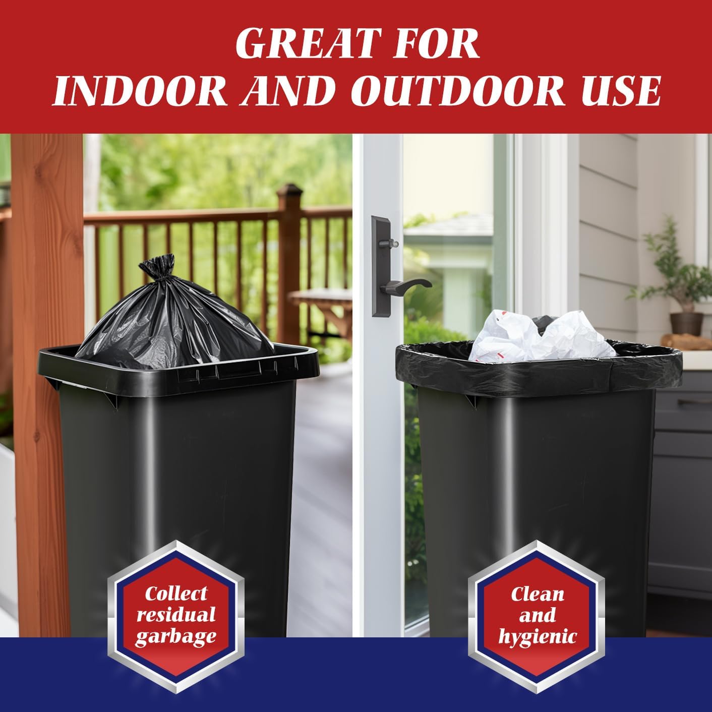 Teivio 55-60 Gallon Black Trash Bags | 170 Bags Extra Large Multi-Use Heavy Duty Commercial Garbage Bags | Lawn And Leaf Bags | Outdoor Yard Waste Bag | Contractor Workshops Trash Bin Liner
