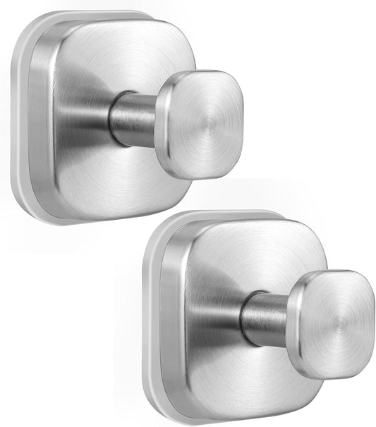 Suction Cup Hooks for Shower - Reusable No-Drill Mounting - Hooks for Towels, Robes & Loofah on Metal, Glass, Mirrors, Tile & Smooth Non-Porous Surfaces (2, Brushed Nickel)