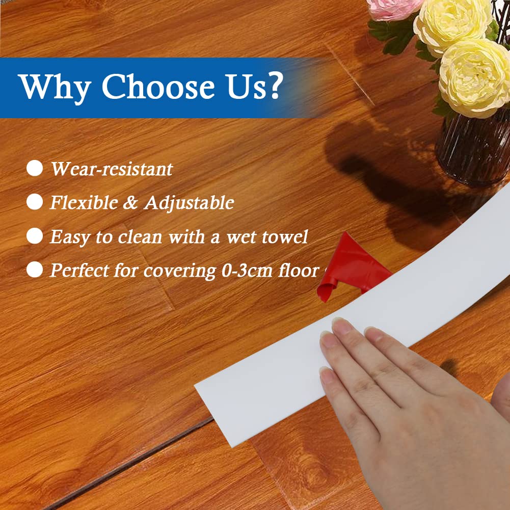 Floor Transition Strip Self Adhesive Floor Cover Strips Laminate 3" Wide Vinyl Flat Divider Transitions (7.5cm, 3.3Ft, White)
