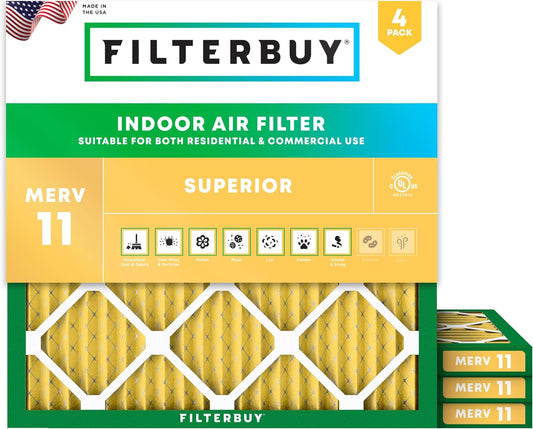 Filterbuy 30x30x1 Air Filter MERV 11 (MPR 1200) Allergen Defense Replacement (4-Pack), Electrostatic Pleated HVAC AC Furnace Filters, Made in USA (Actual Size: 29.50 x 29.50 x 0.75)