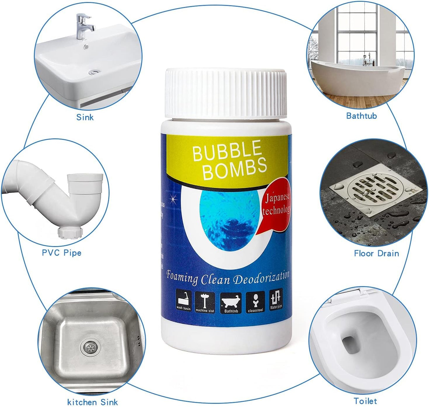 2 Pcs Powerful Magic Bubble Bombs Drain Cleaner - Fast Foaming Pipe Cleaner Powder Dredge Agent for Kitchen Toilet Pipeline Quick Cleaning Tool