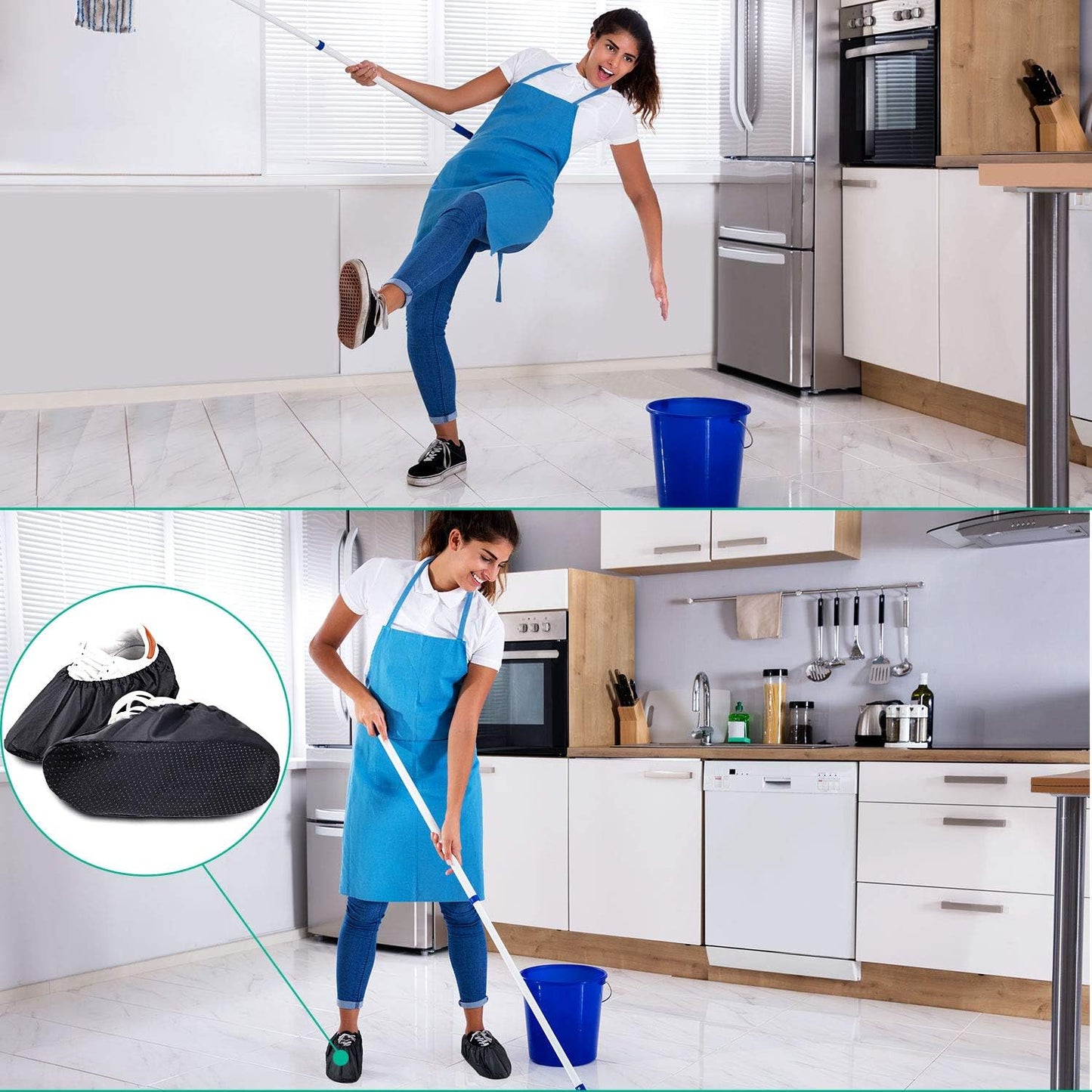Frienda 16 Pairs Non Slip Reusable Shoe Covers Waterproof Boot Covers for Household Carpet Floor Protection Machine Washable (Large)