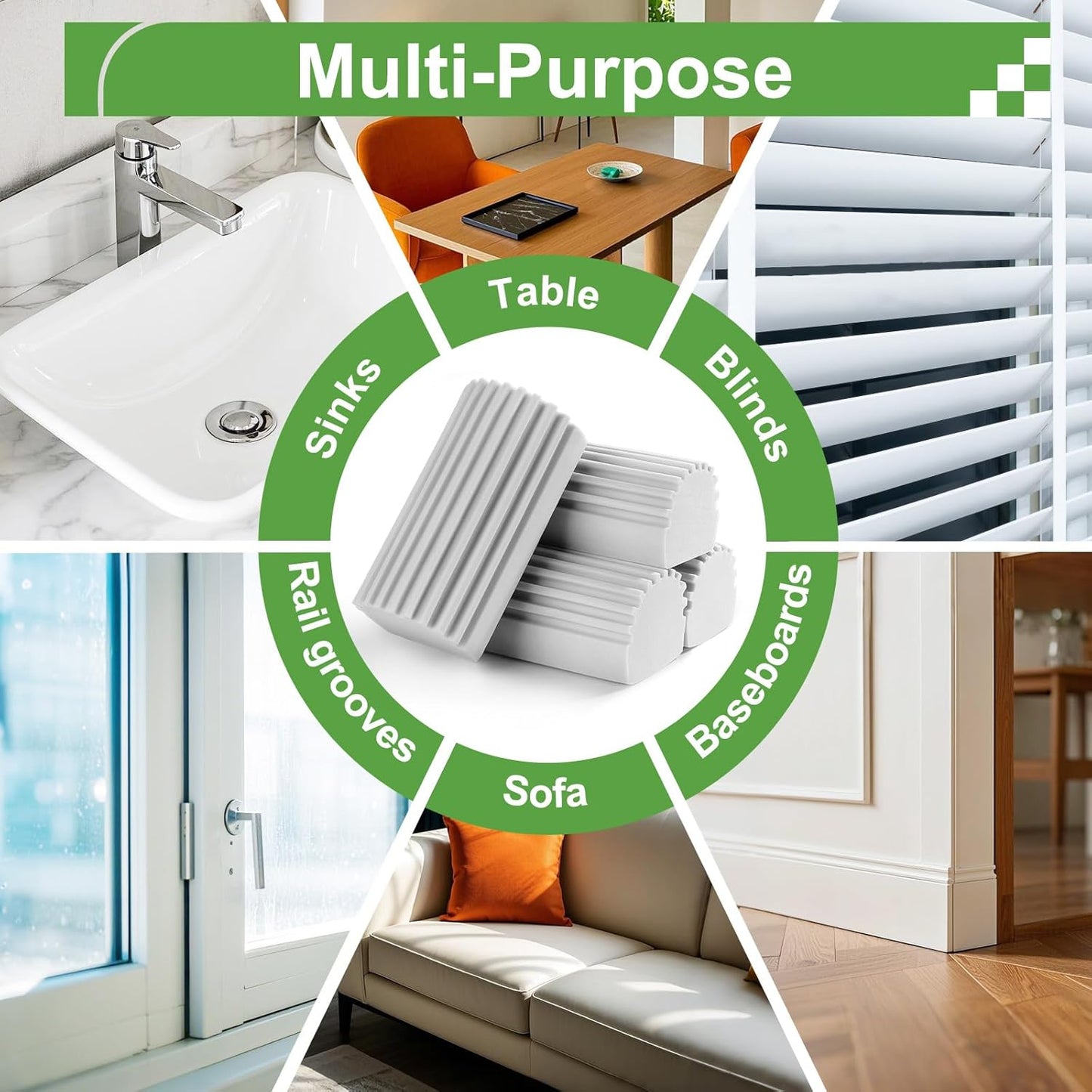 2-Pack Damp Clean Duster Sponge, Sponge Cleaning Brush, Duster for Cleaning Blinds, Glass, Baseboards, Vents, Railings, Mirrors, Window Track Grooves and Faucets