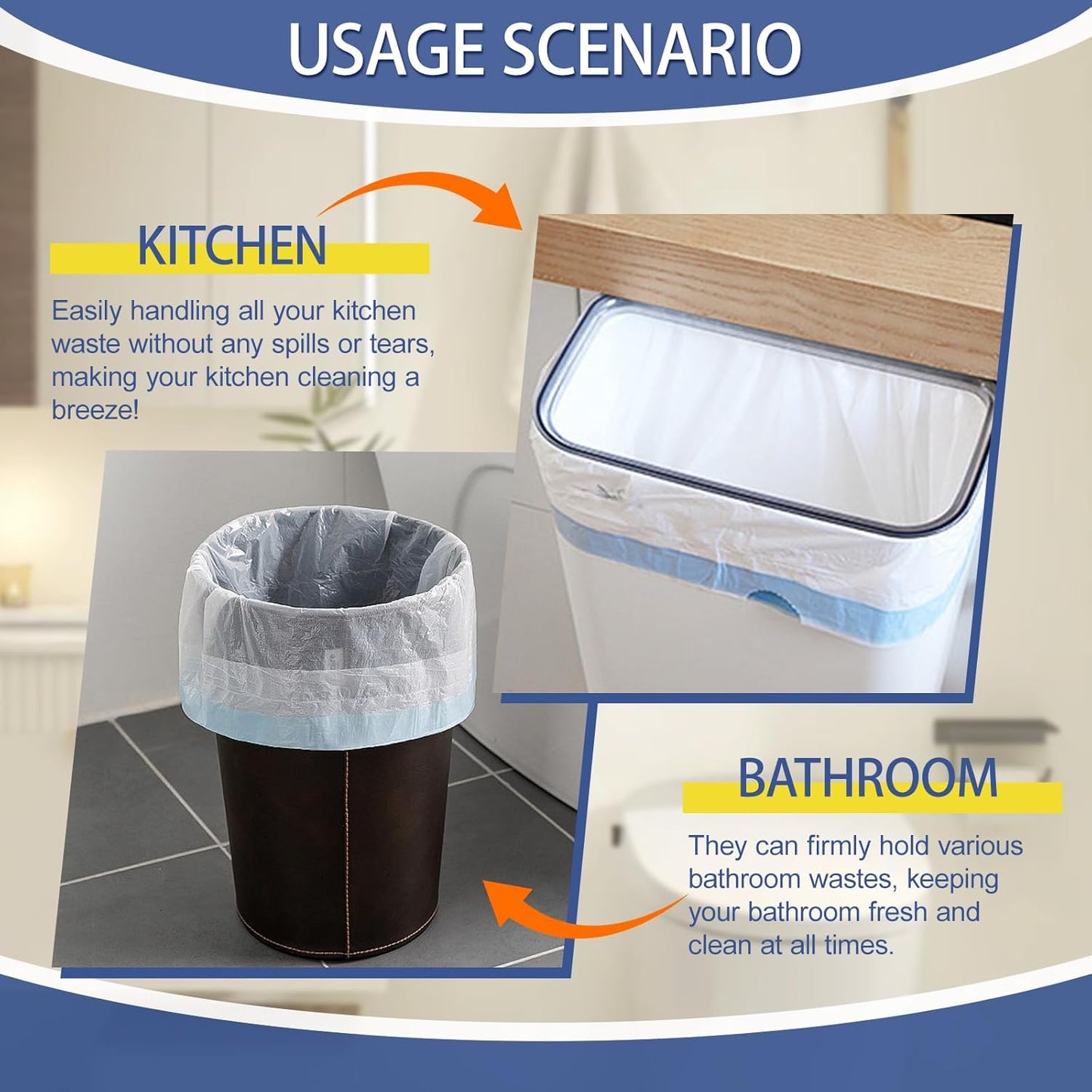 18 Gallon Trash Bags with Drawstring - 120 Count Heavy Duty 1.25 Mil Garbage Bags 68 Liter Tall Kitchen Bin Liners Unscented White for Home Yard Lawn
