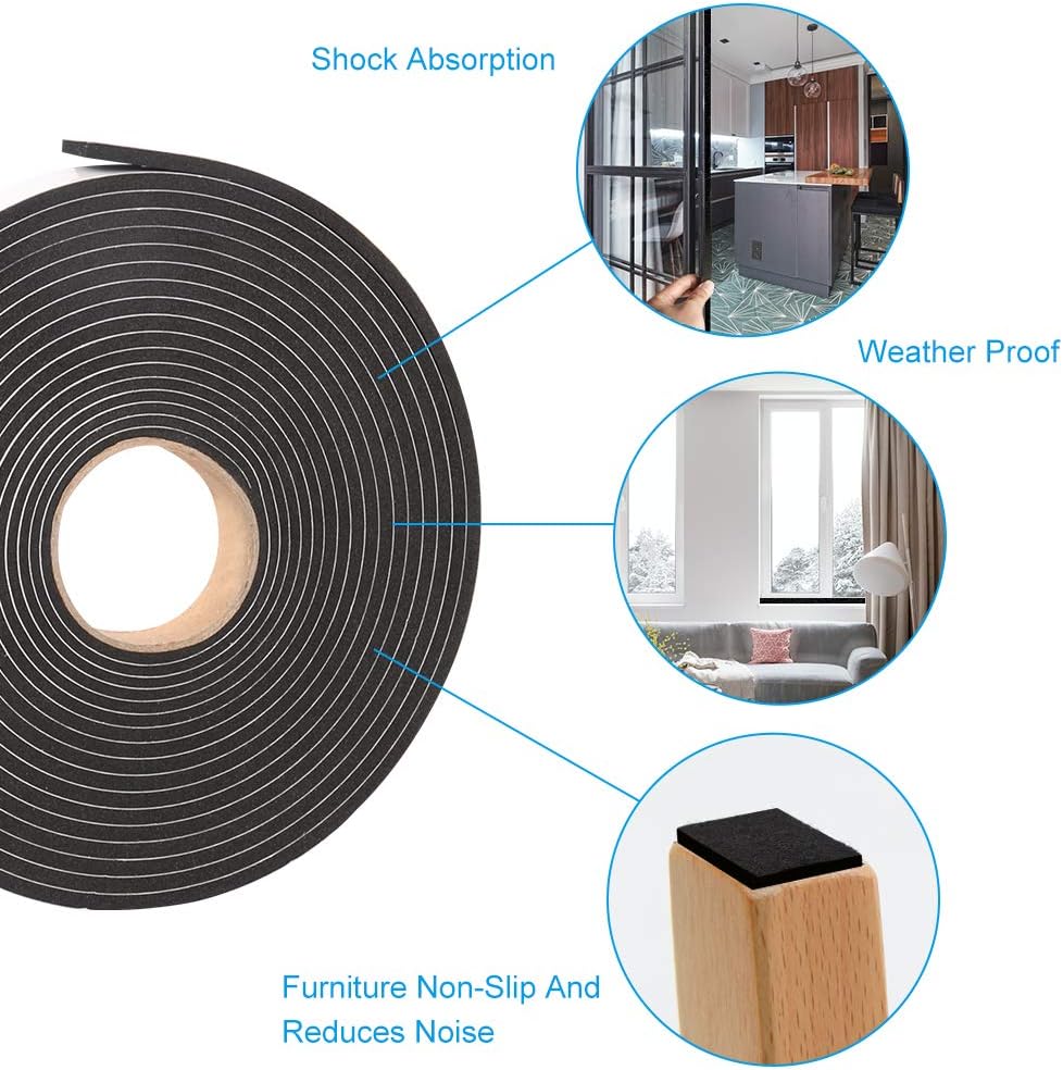 Foam Tape Weather Stripping Window Seal,1"Wx1/8"T High Density Seal Strip,Adhesive Closed Cell Weather Strip(Total 30FT,Black)