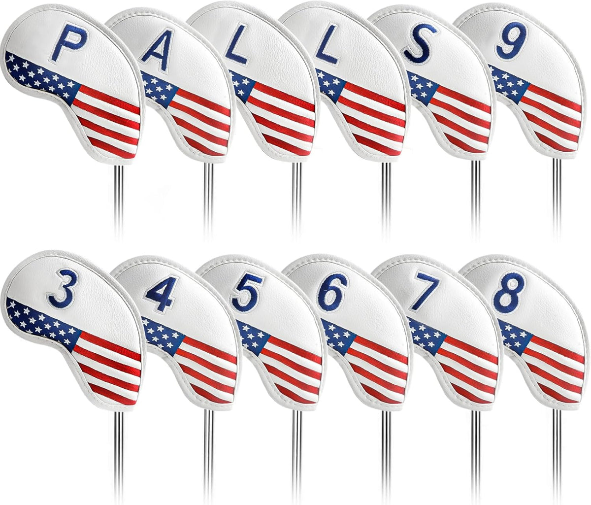 FINGER TEN Premium Synthetic Leather Stylish Iron & Wedge Golf Head Covers Value 12 Piece Set, Embroidered Labels & Fits Most Clubs Gift Set, Travel Protection Accessories