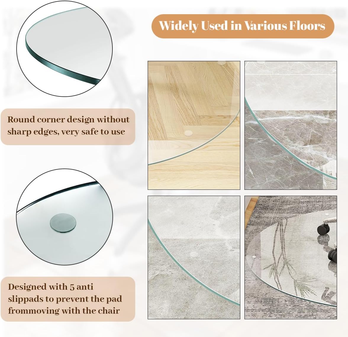 [Tempered Glass] 55" x 55" Round Glass Chair Mat, Heavy Duty Hard Floor Mat with Round Corner and Polished Edge, Office Chair Mat for Carpet Office Home Hardwood Floor Desk