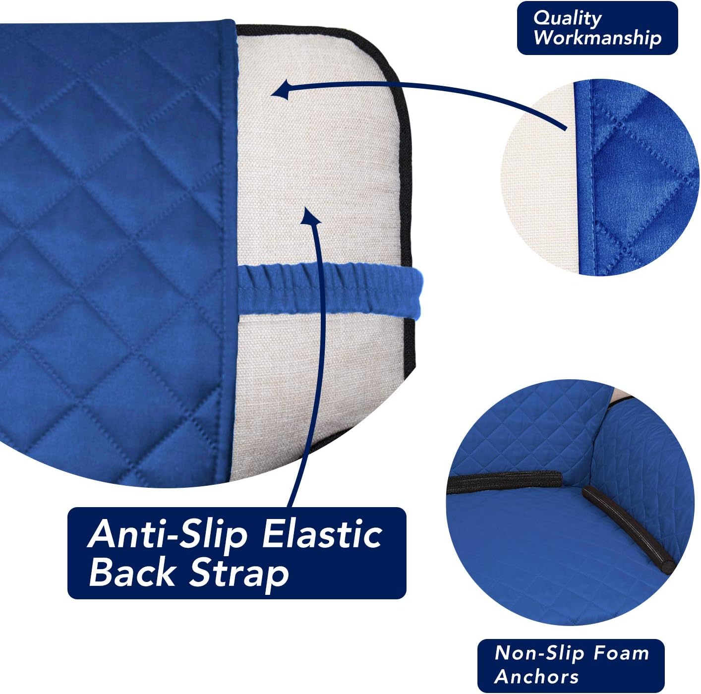 PureFit Reversible Quilted Sofa Cover, Water Resistant Slipcover Furniture Protector, Washable Couch Cover with Non Slip Foam and Elastic Straps for Kids, Pets (X Large, Classic Blue/Ivory)