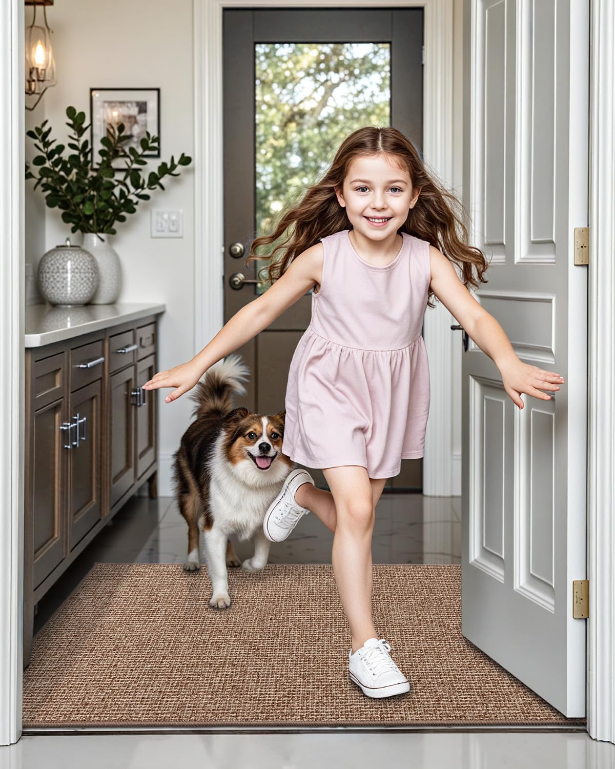 LUMI Indoor Door Mat 17"x30", Ultra Thin Low Profile Non-Slip Doormat for Home Entrance, Absorbent & Stain-Resistant Welcome Mats, Washable Entryway Mat for Front Door, Patio, Porch, Camel