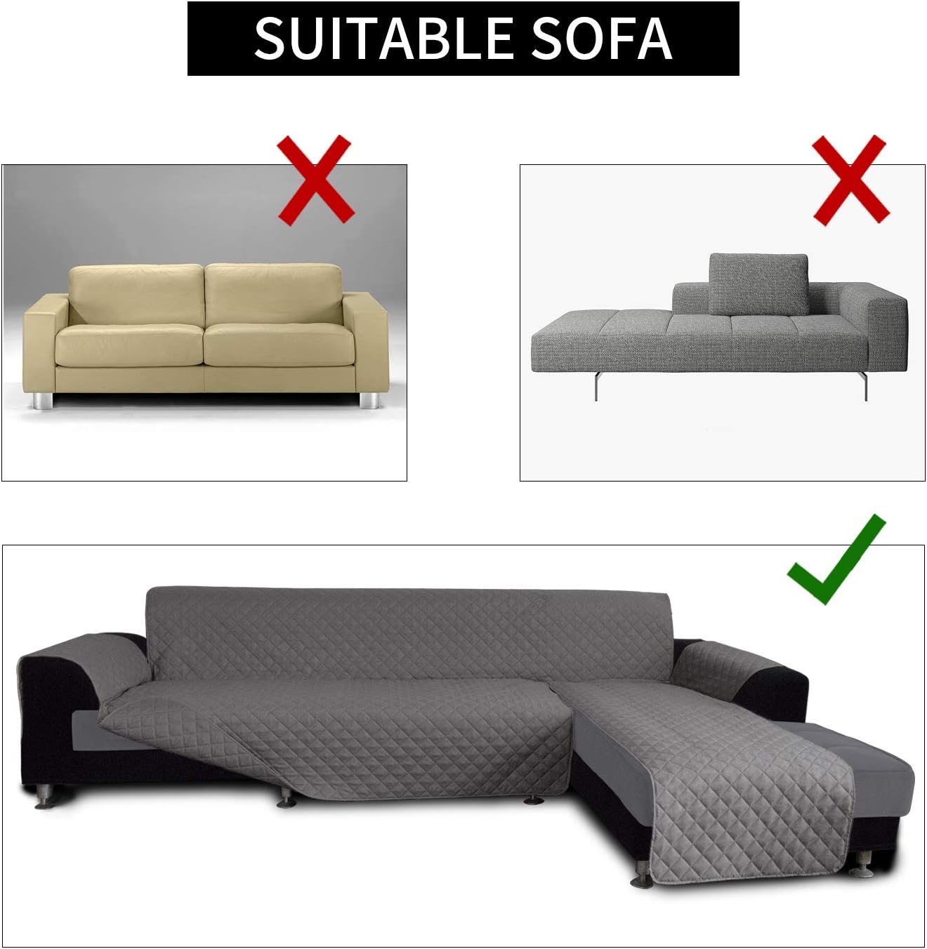 Easy-Going L Shape Sectional Couch Cover - Chaise Slip Cover Reversible Sofa Protector for Pets & Kids (Small, Gray/Gray)