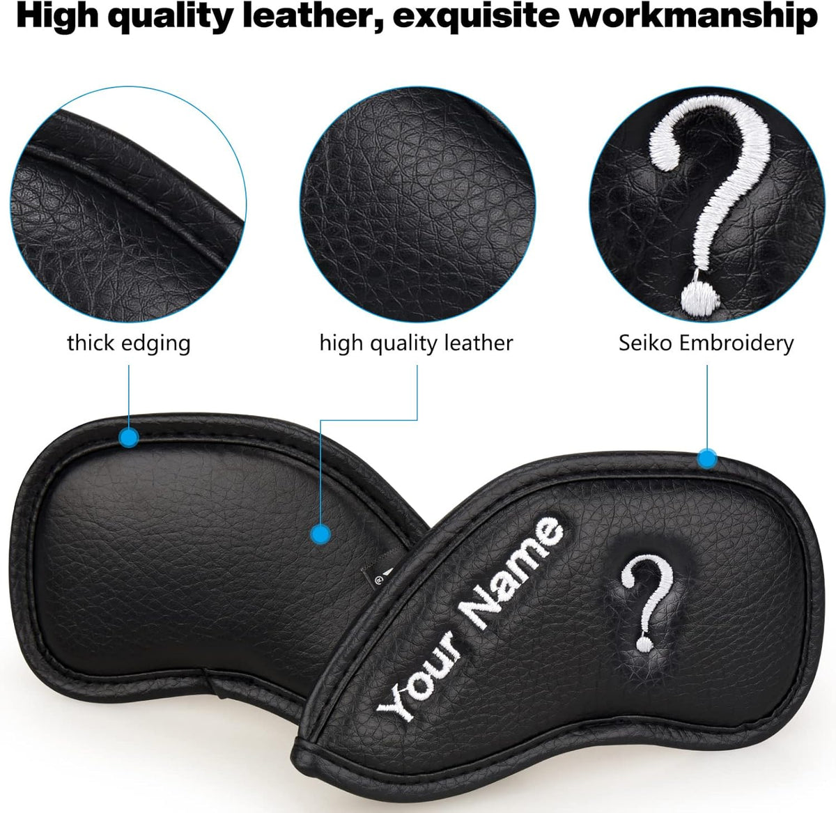 CRAFTSMAN GOLF 12pcs or 1pc Thick Synthetic Leather Golf Iron Head Covers Set Headcover Fit All Brands Callaway Ping Taylormade Cobra Etc. Also Custom Name