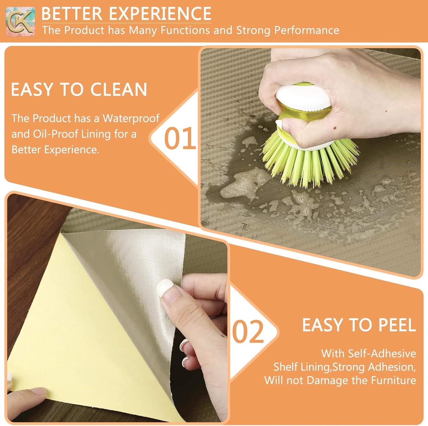 Self-Adhesive Shelf Liner Kitchen Liner, Waterproof Backed Paper Easy Peel and Stick Contact Liner Without Residue for Decor Your Desk Surface, Kitchen Countertops (Dark Khaki, 17.5 x 118.1 inches)