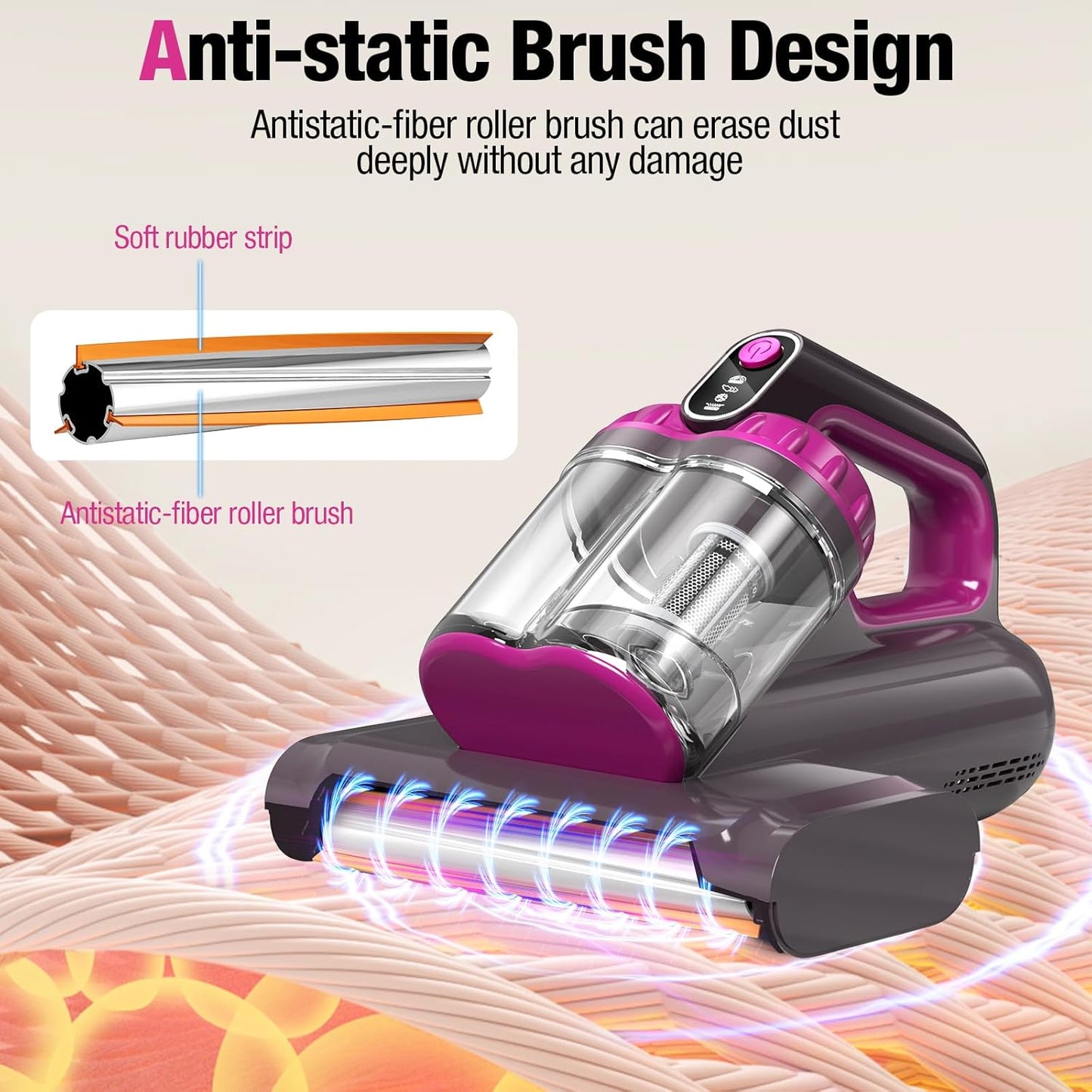 Mattress Vacuum Cleaner, 17Kpa 650W Bed Vacuum Cleaner, 273nm UV-C Light & Ultrasonic 145°F Heating, 80000 RPM/Min Brushroll Rotation, Wide Suction Port for Pillows Cribs Sofa, Black Corded