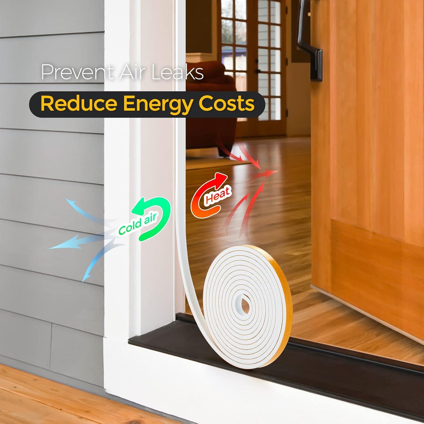 13 Feet Weather Stripping Door Seal, 1" Wide X 3/4" Thick Door Seal Strip High Density Foam Tape Adhesive Strip for Door Soundproofing,Window Insulation (1" x 3/4" x 13FT,White)