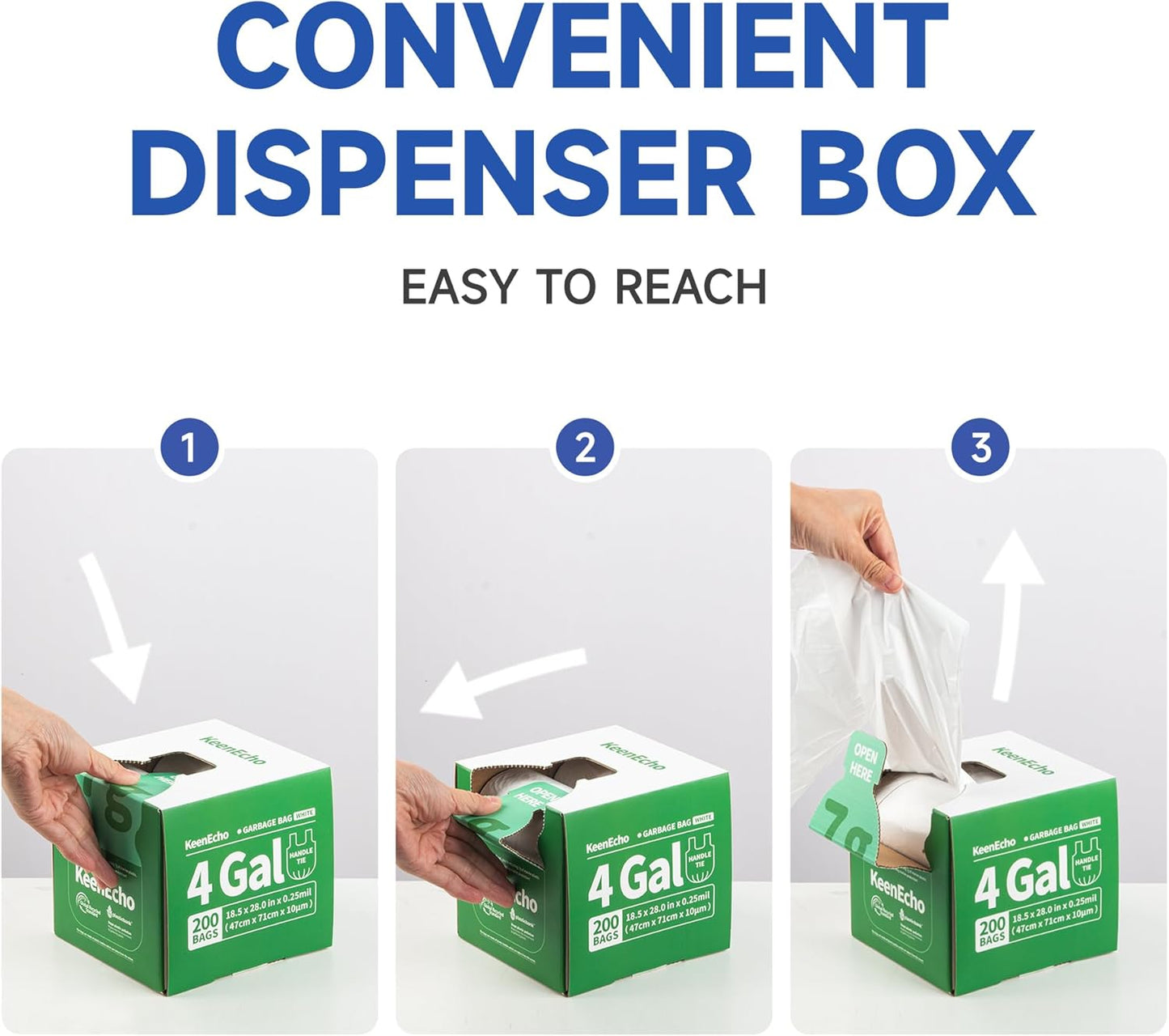 Small Trash Bags with Handles 2.6 Gallon 200 Count White - Ocean Plastic Upcycling - Plastic Garbage Bags, Can Bin & Waste Basket Liner for Kitchen, Bathroom, Office and Pets