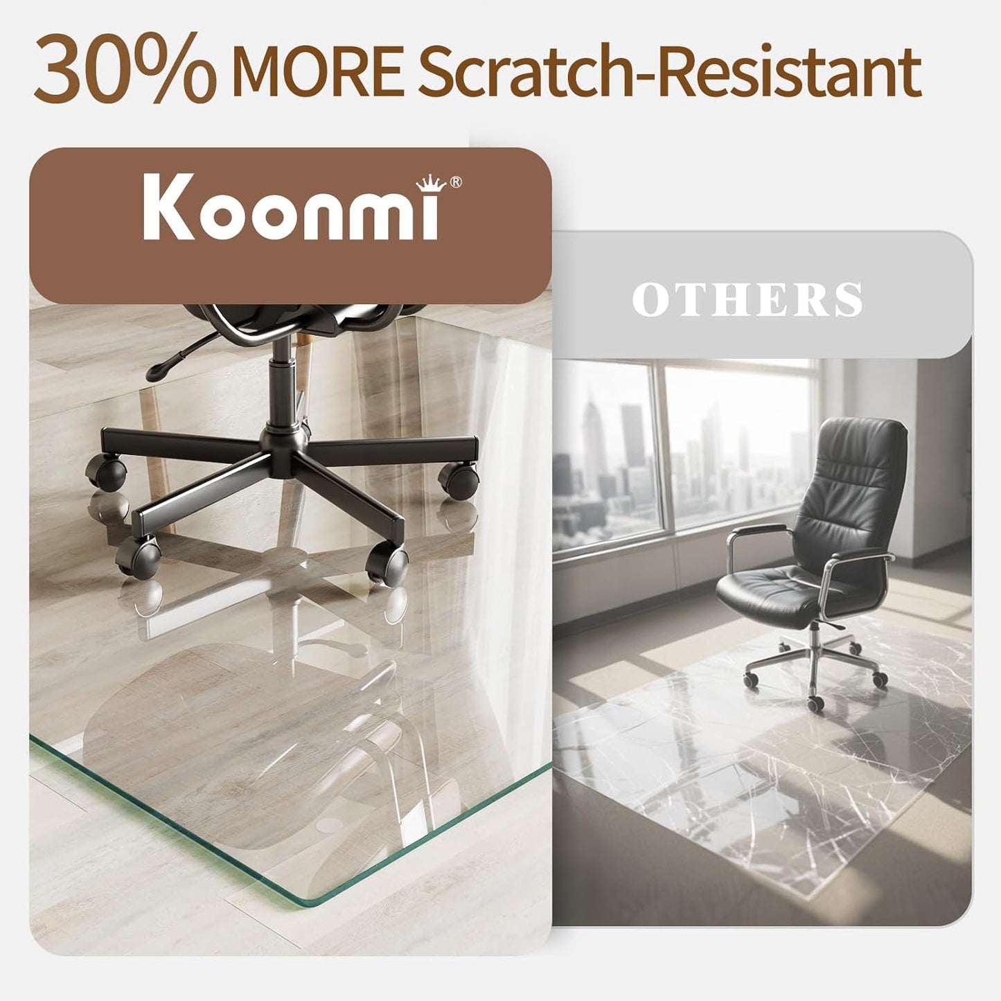Koonmi Tempered Glass Chair Mat 36"x55" - Premium Office Chair Mat for Hardwood Floors & Low-Pile Carpet with 4 Non-Slip Pads - Thick Scratch-Resistant Surface