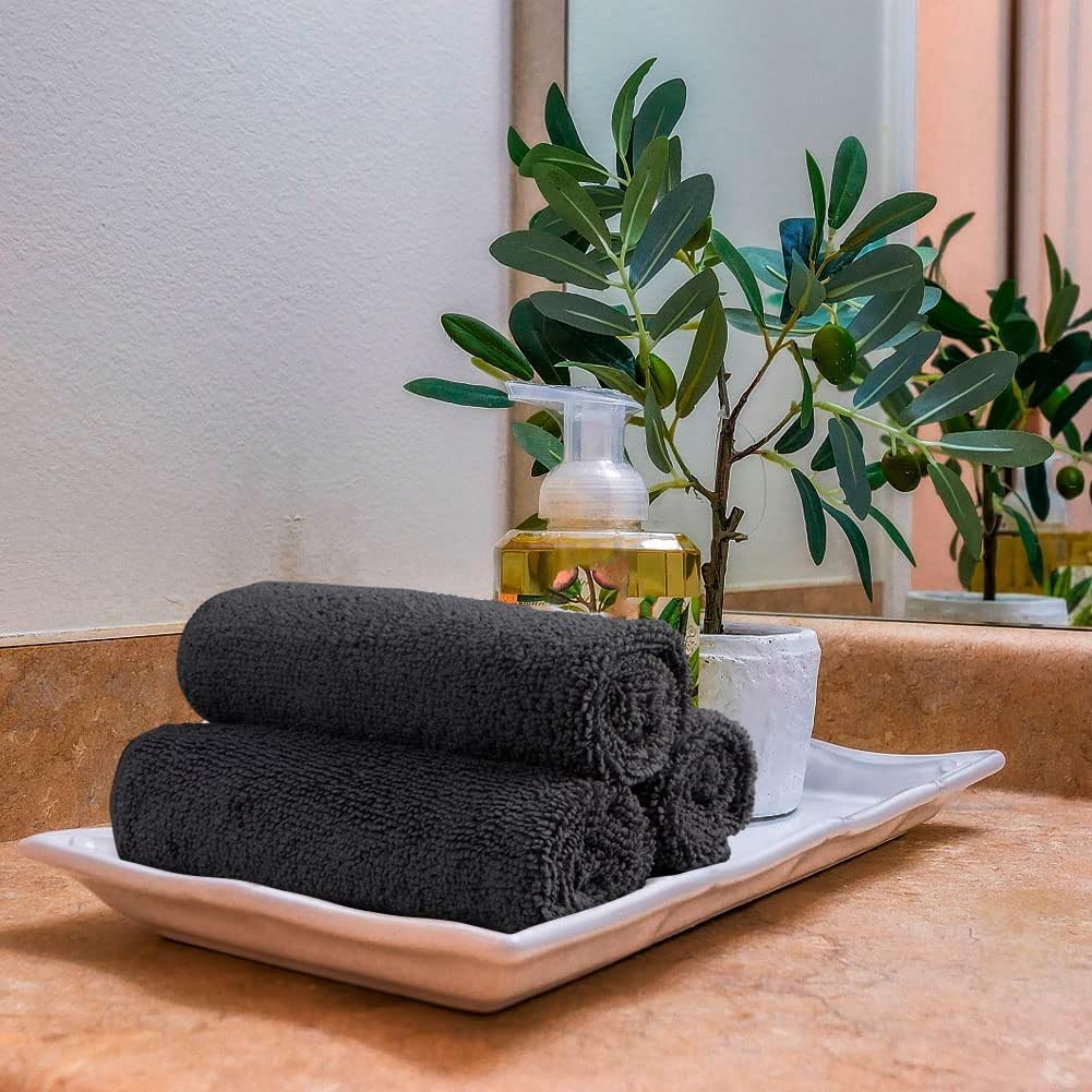 Orighty Microfiber Washcloths Bulk Towels Set 100 Pack, Highly Absorbent and Soft Feel Face Cloths, Multi-Purpose Wash Cloths & Hand Towels for Bathroom, Hotel, Spa, and Gym, 12x12 Inch, Black
