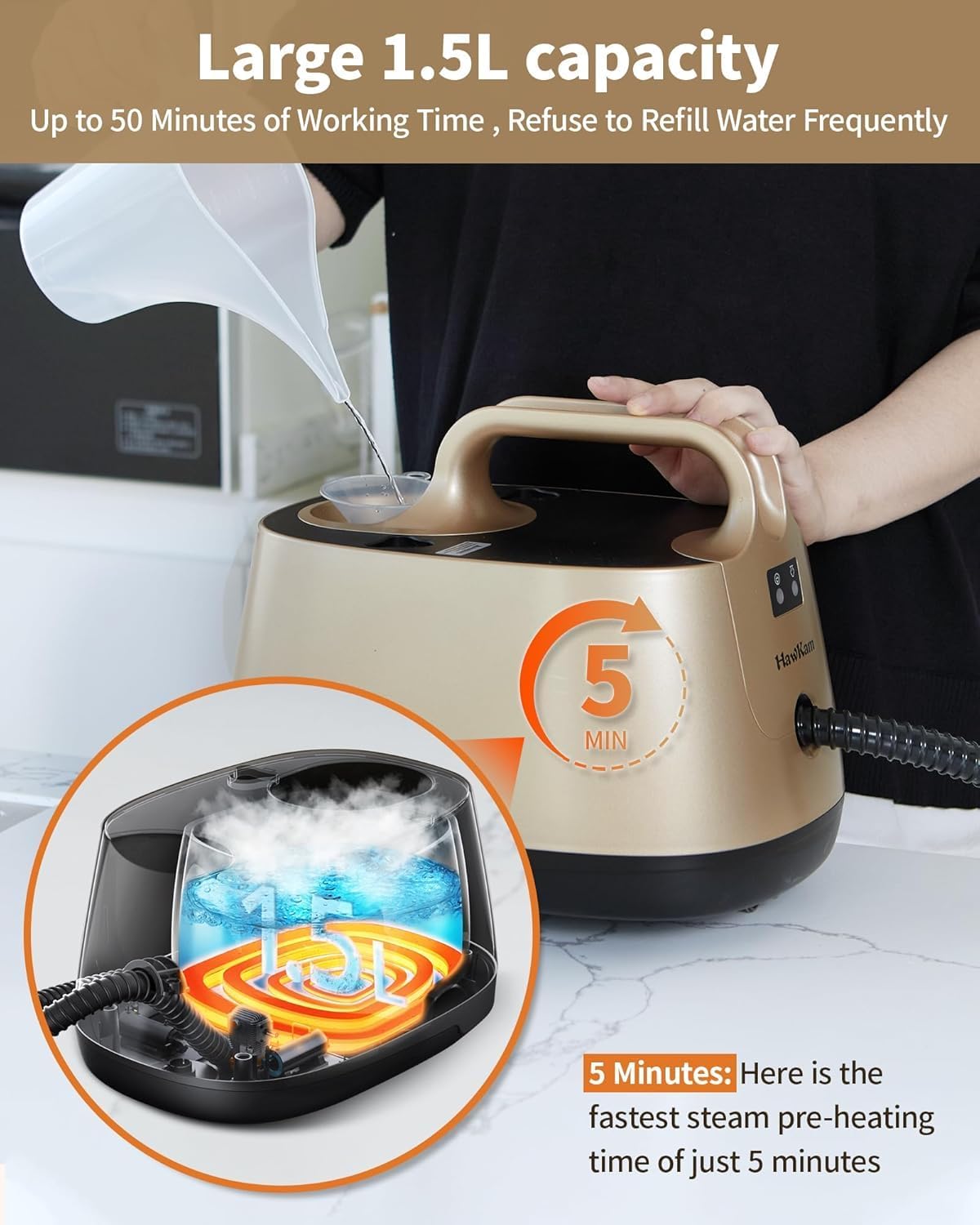 Steam Cleaner for Carpet, 293°F 58 PSI Powerful Multipurpose Steam Mop for Home Use, 50Oz Capacity, Heavy Duty Steamer for home, Handheld Steamers, Floors, Cars, Tiles, Crack Cleaning, Titanium