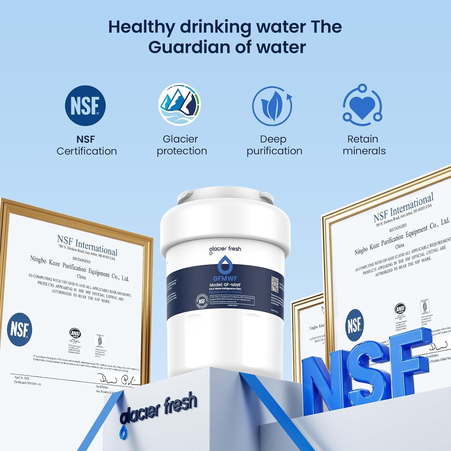 GLACIER FRESH Replacement for MWF Refrigerator Water Filters, SmartWater MWFP, MWFA, GWF, HDX FMG-1, WFC1201, RWF1060, 197D6321P006, Kenmore 9991, 4 Pack