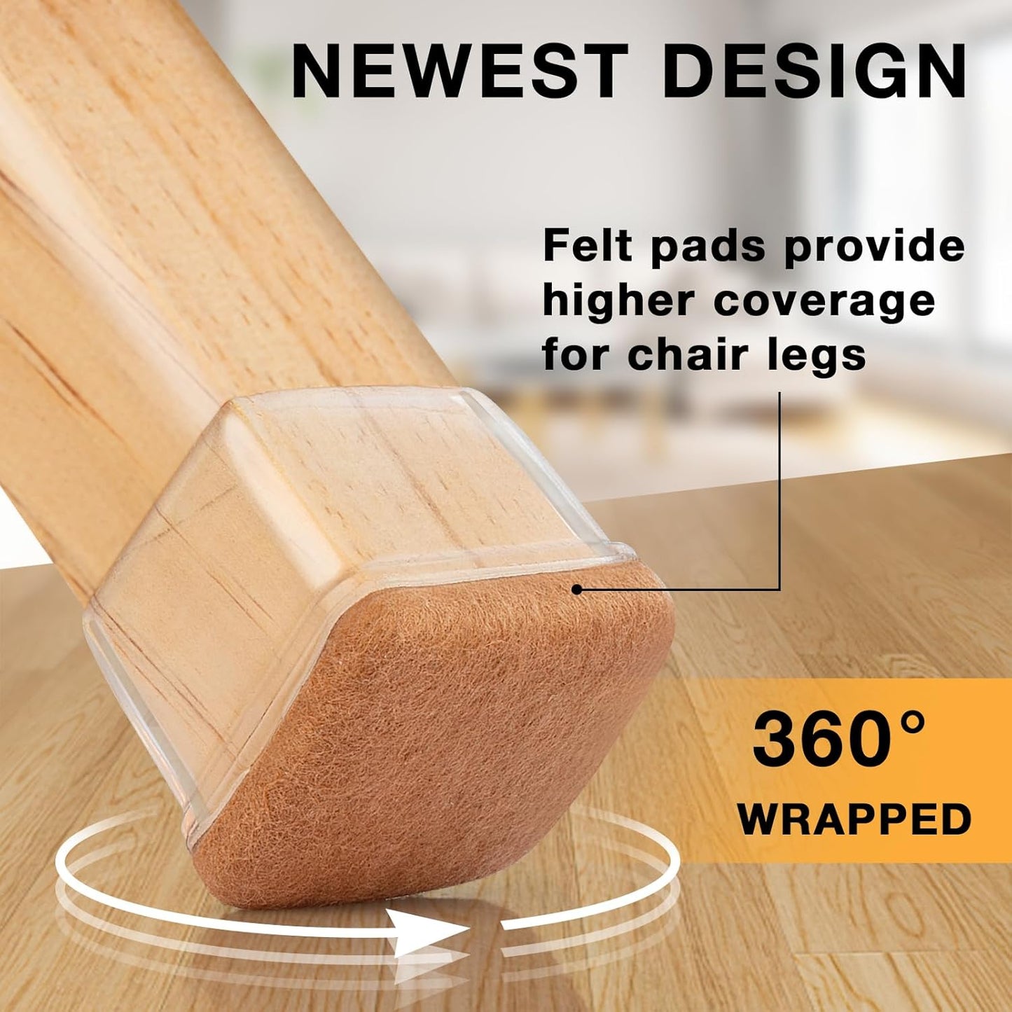 32 Pcs Chair Leg Floor Protectors Square, Silicone Chair Leg Protectors for Hardwood Floors, Chair Leg Caps Covers Protect Wooden Floors from Scratching, Thick, Won't Tear (Fit: 1-1/10" - 1-3/10")