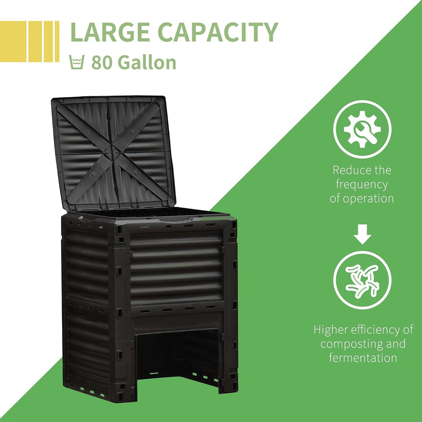 Outsunny Garden Compost Bin 80 Gallon Outdoor Large Capacity Composter Fast Create Fertile Soil Aerating Box, Easy Assembly, Yellow
