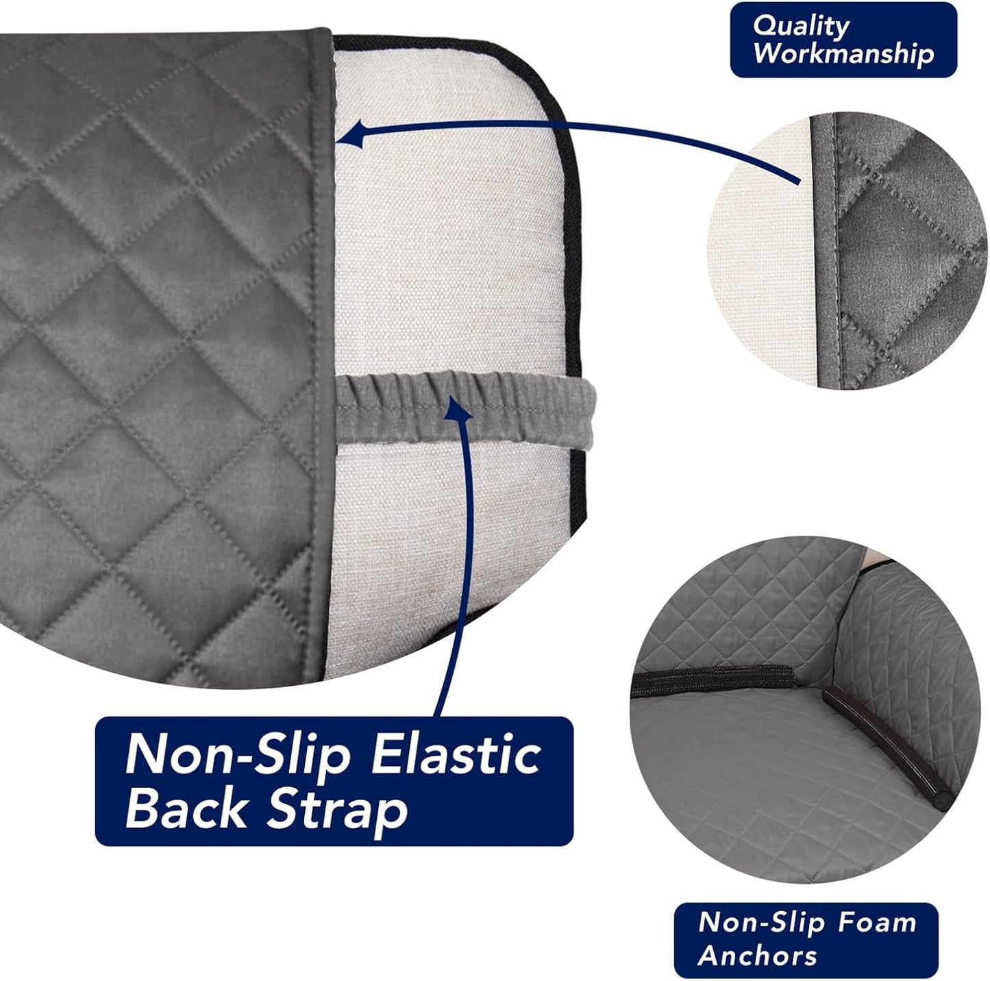 PureFit Reversible Quilted Sofa Cover, Water Resistant Slipcover Furniture Protector, Washable Couch Cover with Non Slip and Elastic Straps for Kids, Dogs, Pets (Oversized Chair, Gray/Gray)