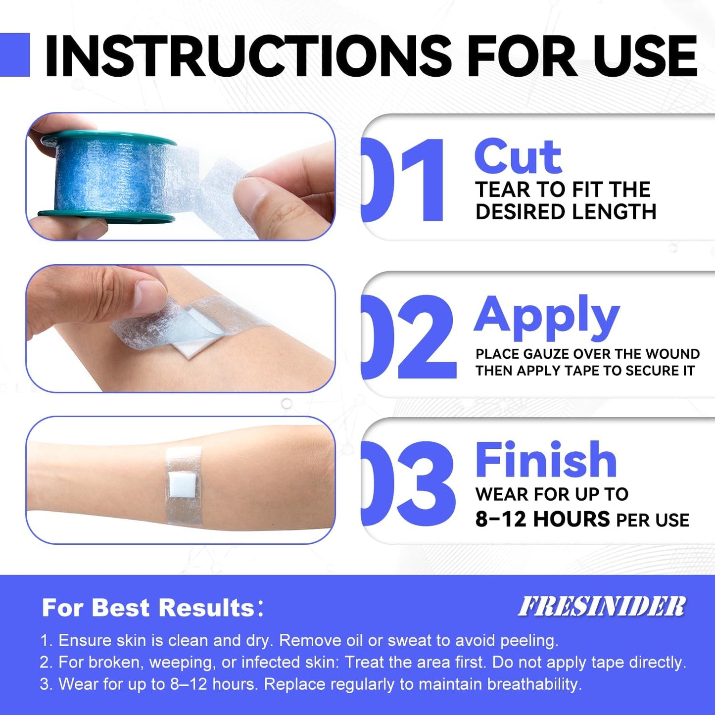 FRESINIDER Silicone Tape 1" x 1.5 Yard Pink 4 Rolls for Sensitive Skin, Pre-Cut Waterproof Medical Tape, Gentle Adhesive for Wound Care, Surgical Sites, Infants and Elderly