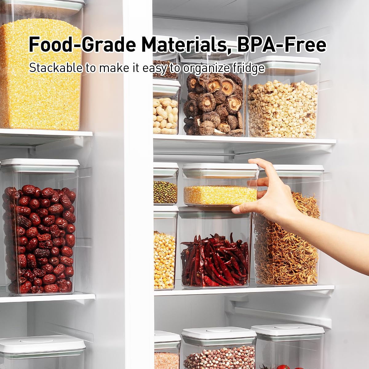 Airtight Food Storage Containers,1.3Qt 3Pcs Pop Food Containers with Lids, Stackable One Button Opening Kitchen Pantry Organizers and Storage, BPA-Free Food Containers Set for Snacks Candy Spices