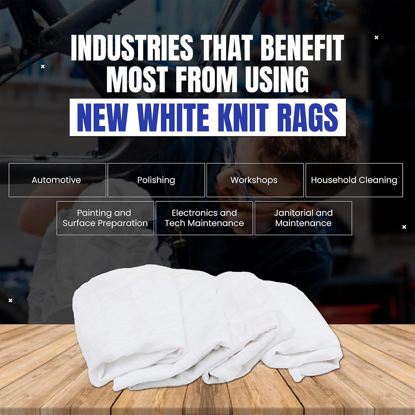 Premium White Knit (600 lbs. Pallet - 60x10 lbs. Box of Rags) Cotton T-Shirt Cloth Wiping Rags - Shop Cleaning Tshirt Cloths, Staining & Finishing Rag for Auto, Grease, Paint & Wood