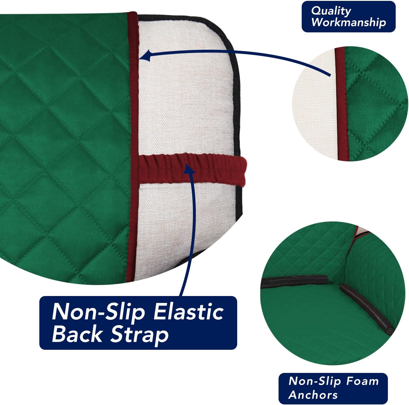 PureFit Reversible Quilted Sofa Cover, Water Resistant Slipcover Furniture Protector, Washable Couch Cover with Non Slip and Elastic Straps for Kids, Dogs, Pets (XX Large, Green/Red)