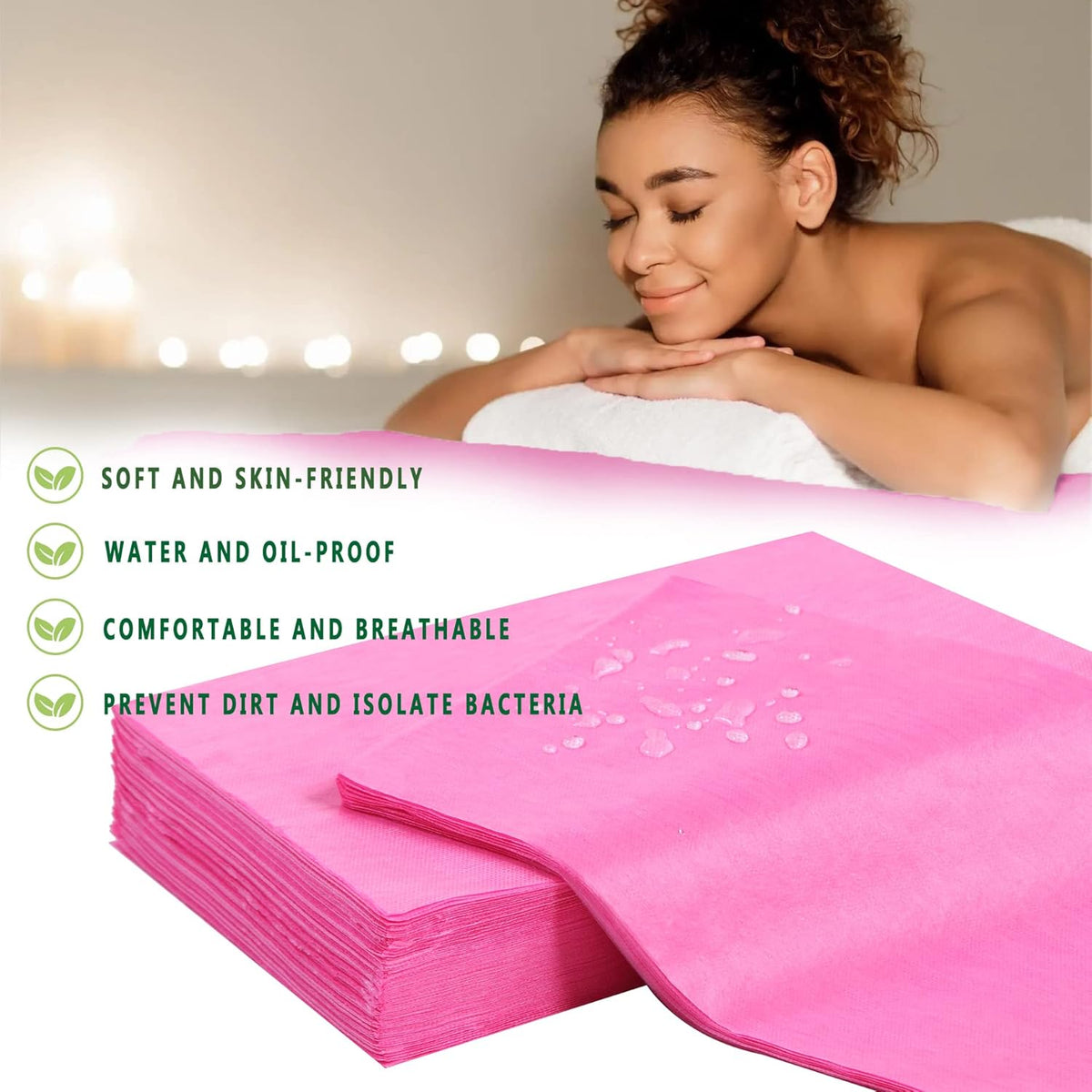 Disposable Bed Sheets 100 Pcs 31" x 71" Massage Table Sheets Non Woven Fabric SPA Bed Cover Breathable for Massage Beauty Tattoos(Pink)