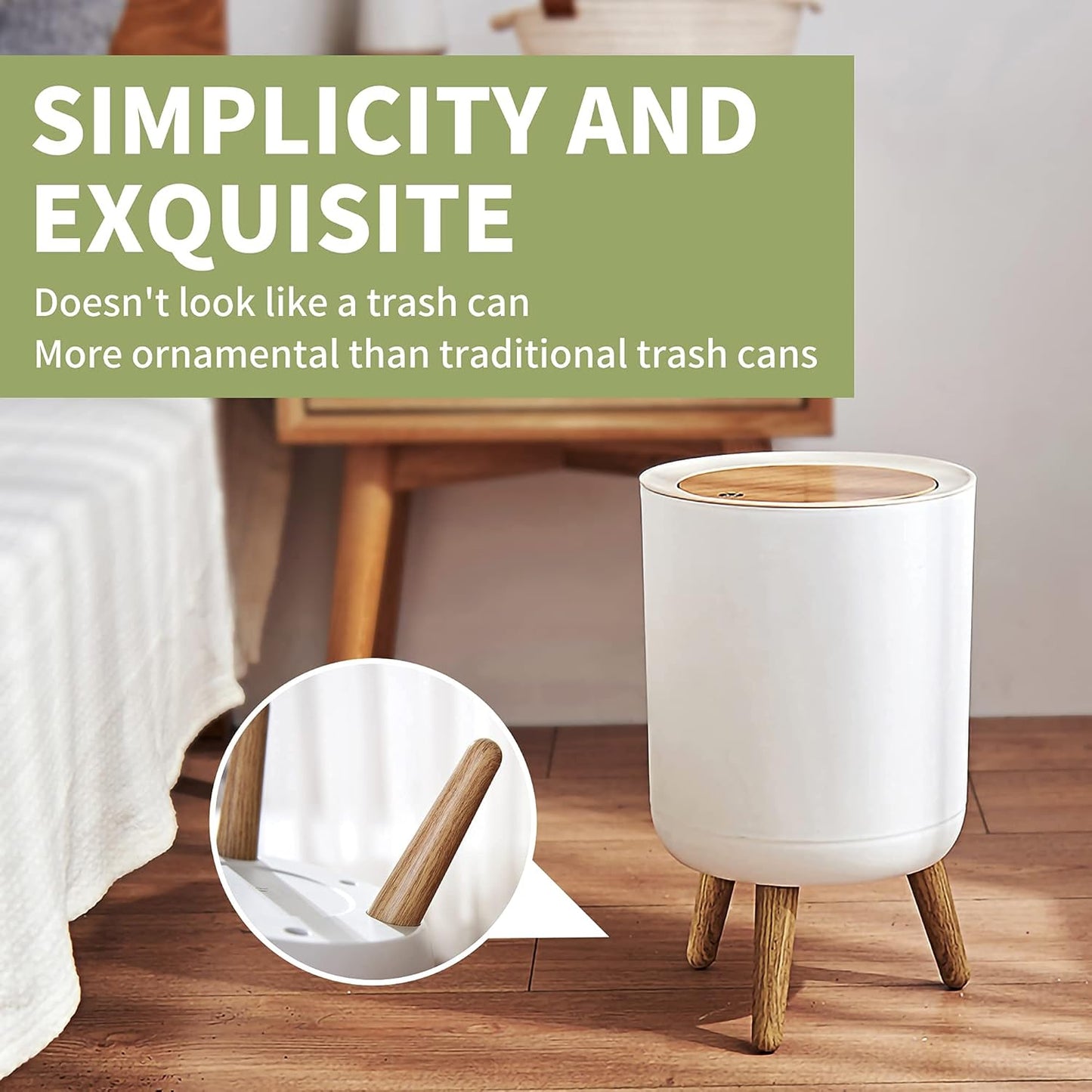 Trash can，7Liter/1.8 Gallon Garbage can with Press top Lid，Nordic Modern Waste Basket，Plastic Trash bin Suitable for Kitchen, Bathroom, Bedroom, Living Room, Office, Outdoor，Dog Proof Trash can……