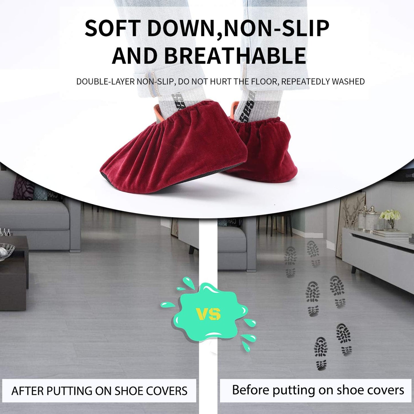 5 Pairs Reusable Non Slip Shoe Covers, Premium Soft Washable Thickened Boot Shoe Covers for Household, Office, Laboratory